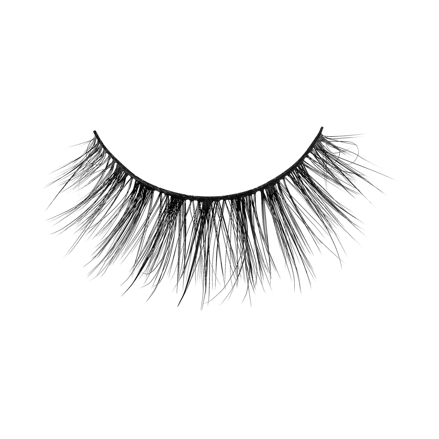 Pair of black false eyelashes with full, dramatic lashes on white background