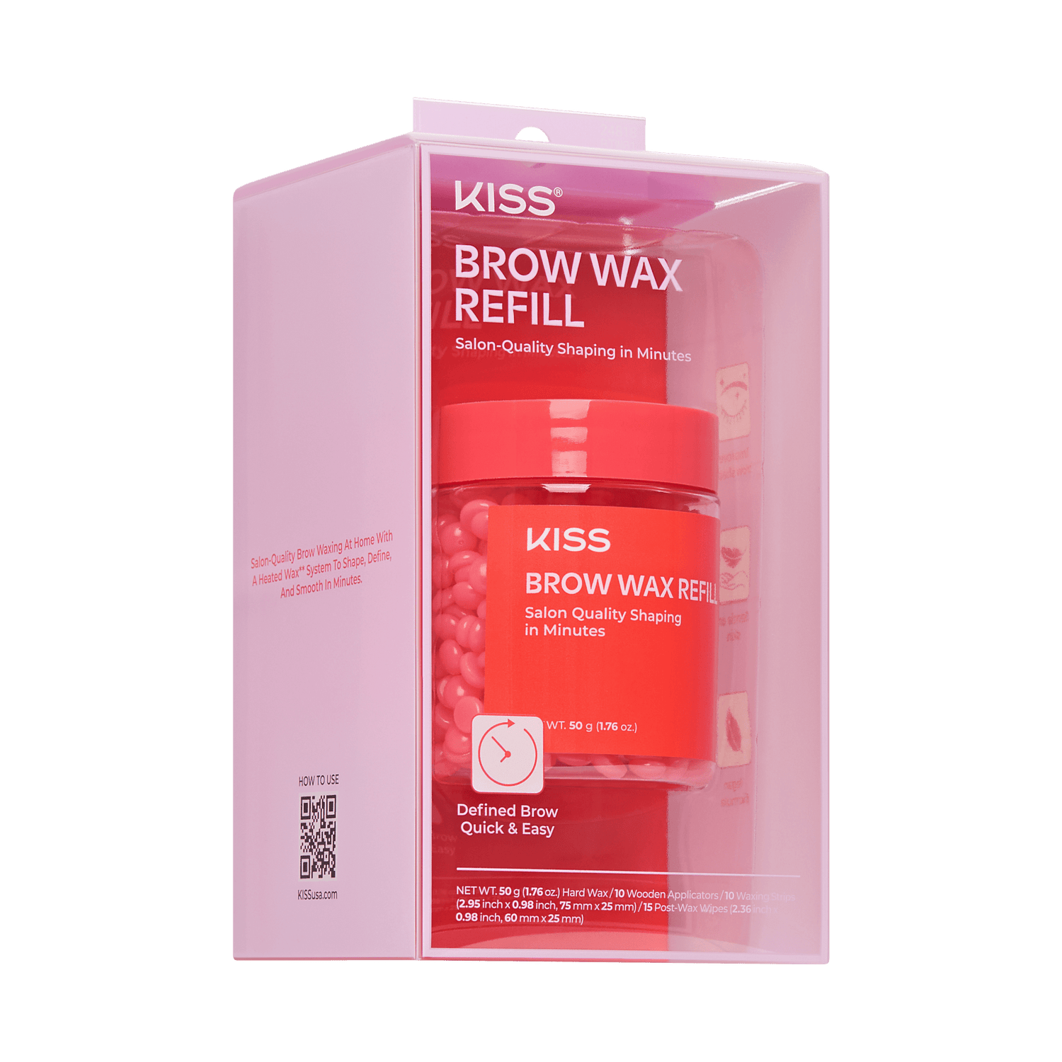 Kiss Brow Wax Kit Refill | Refill, Hard Wax, 10 Applicators, 10 Waxing Strips, 15 Post-Wax Wipes