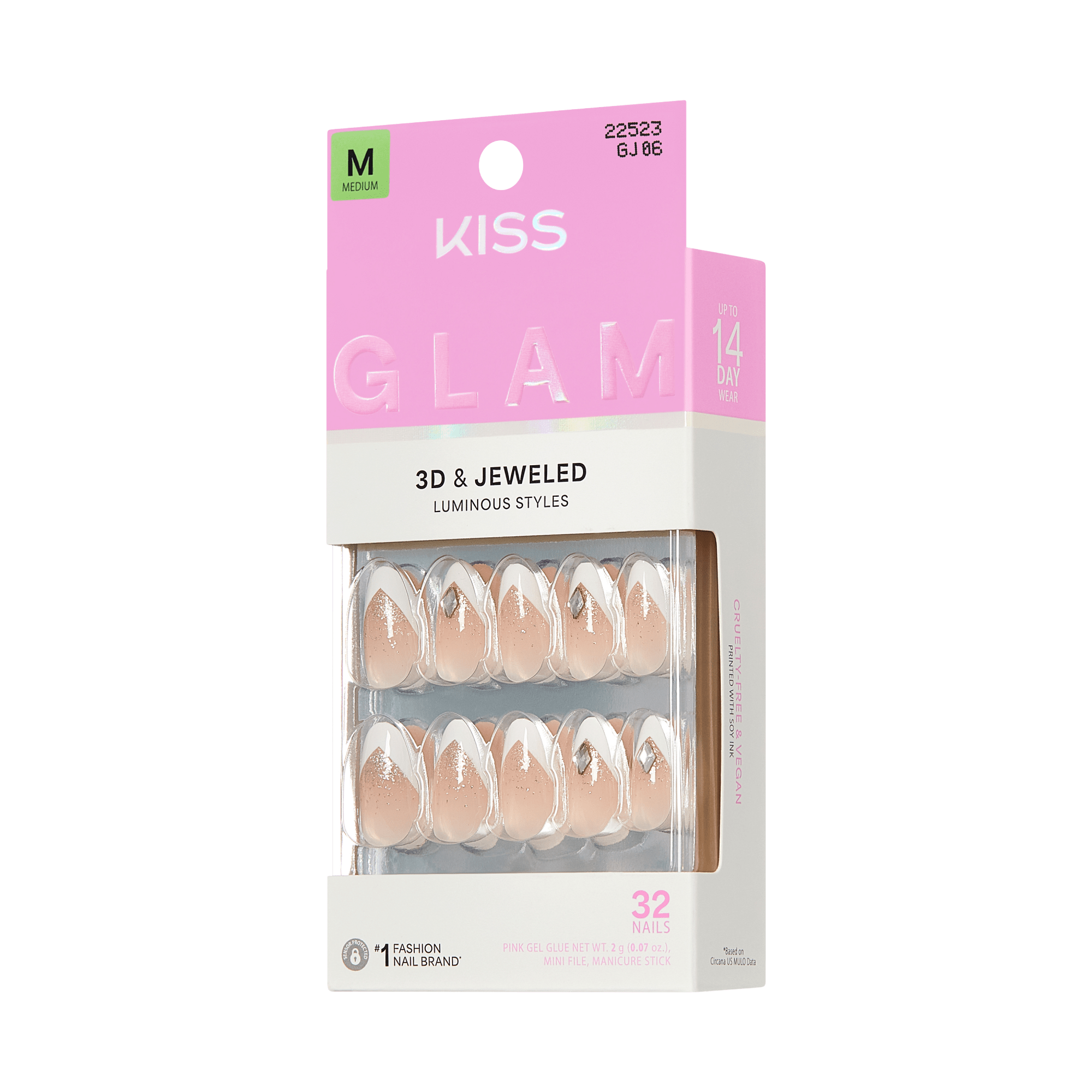 KISS GLAM 3D &amp; Jewel Press On Glue Nails  - Applause