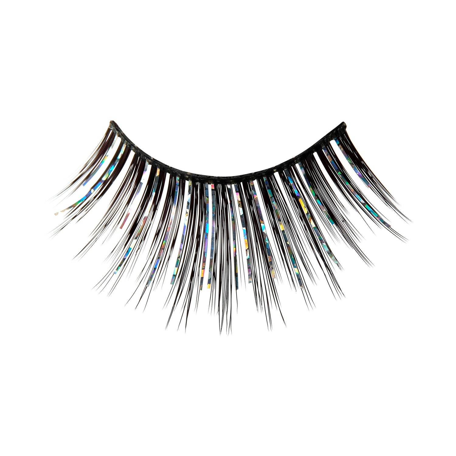 False eyelashes with colorful accents on black band strip.
