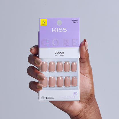 KISS Core Color Must Have press-on nails in nude shade, size short, 32 nails