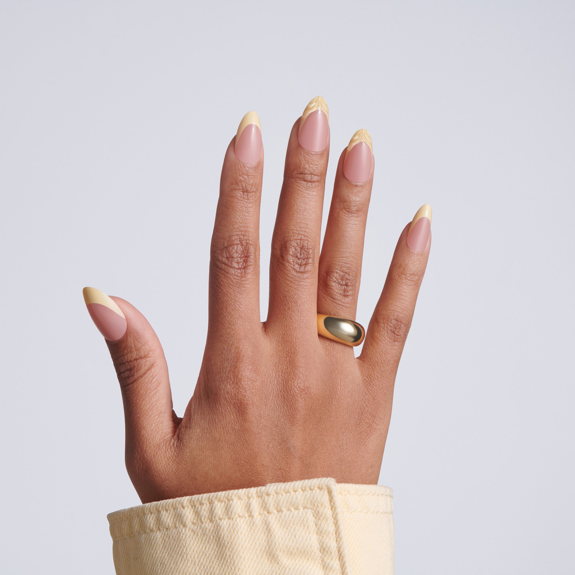 Kiss Glam Jeweled Press On Fake Glue Nails - Gleam Catcher | 3D &amp; Jeweled French, Yellow, Medium, Almond