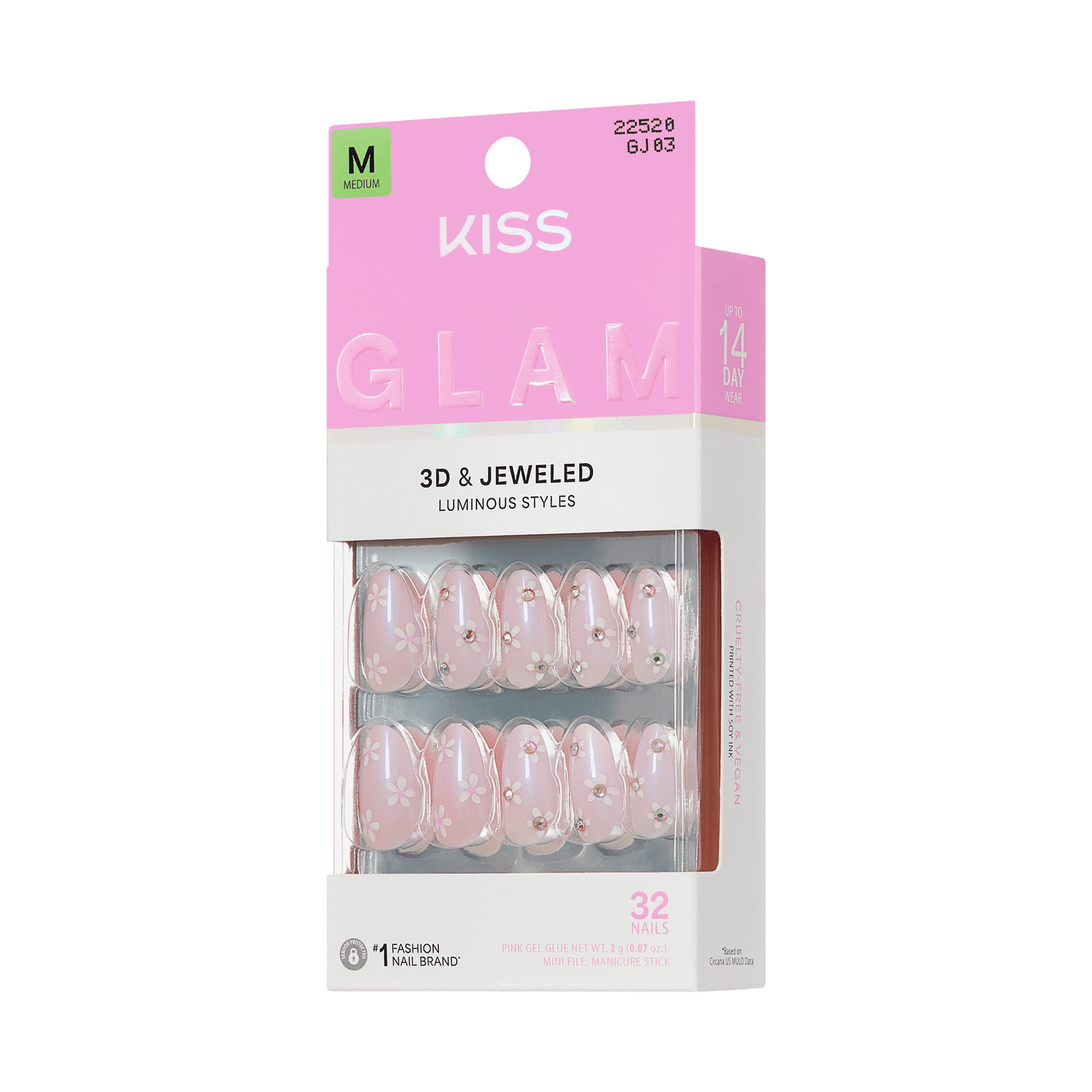 KISS GLAM 3D &amp; Jewel Press On Glue Nails  - Breeze of Bliss