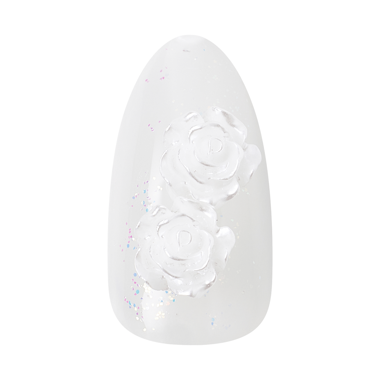 Kiss Glam Jeweled Press On Fake Glue Nails - Polaroid | 3D &amp; Jeweled Design, White, Medium, Almond