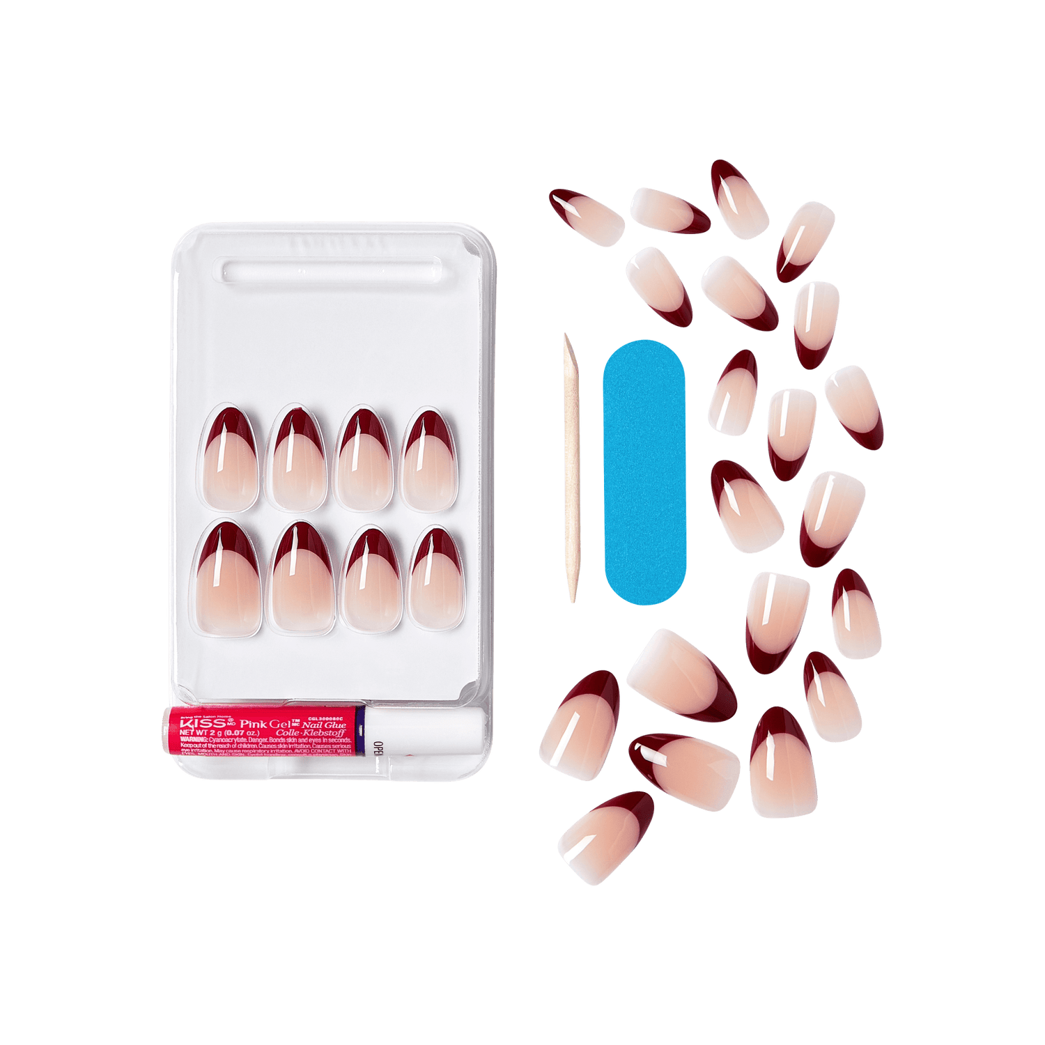 KISS Salon Acrylic French Color Press On Glue Nails - Catchy