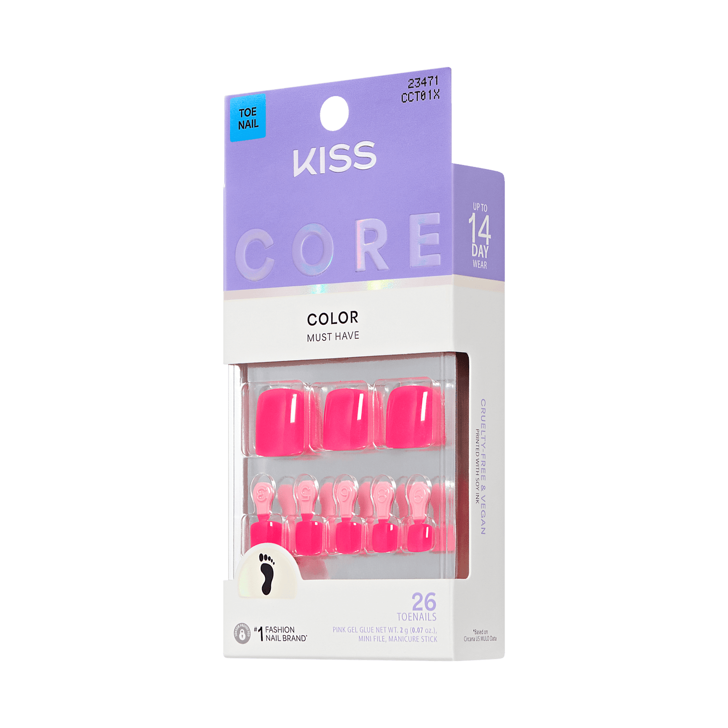 KISS Core Color Must Have pink gel nail set, 26 toenails, up to 14 day wear