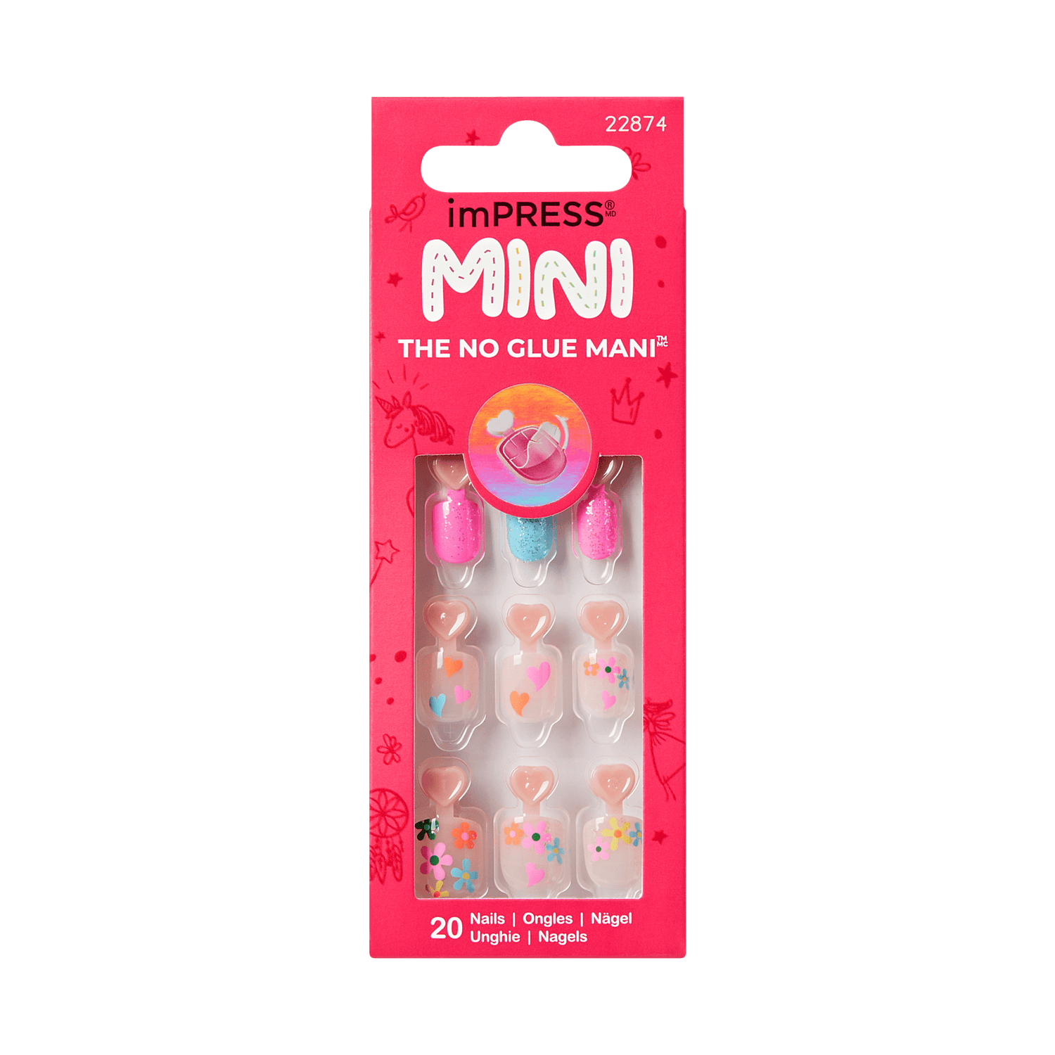 imPRESS MINI The No Glue Mani press-on nails set with 20 colorful nail designs