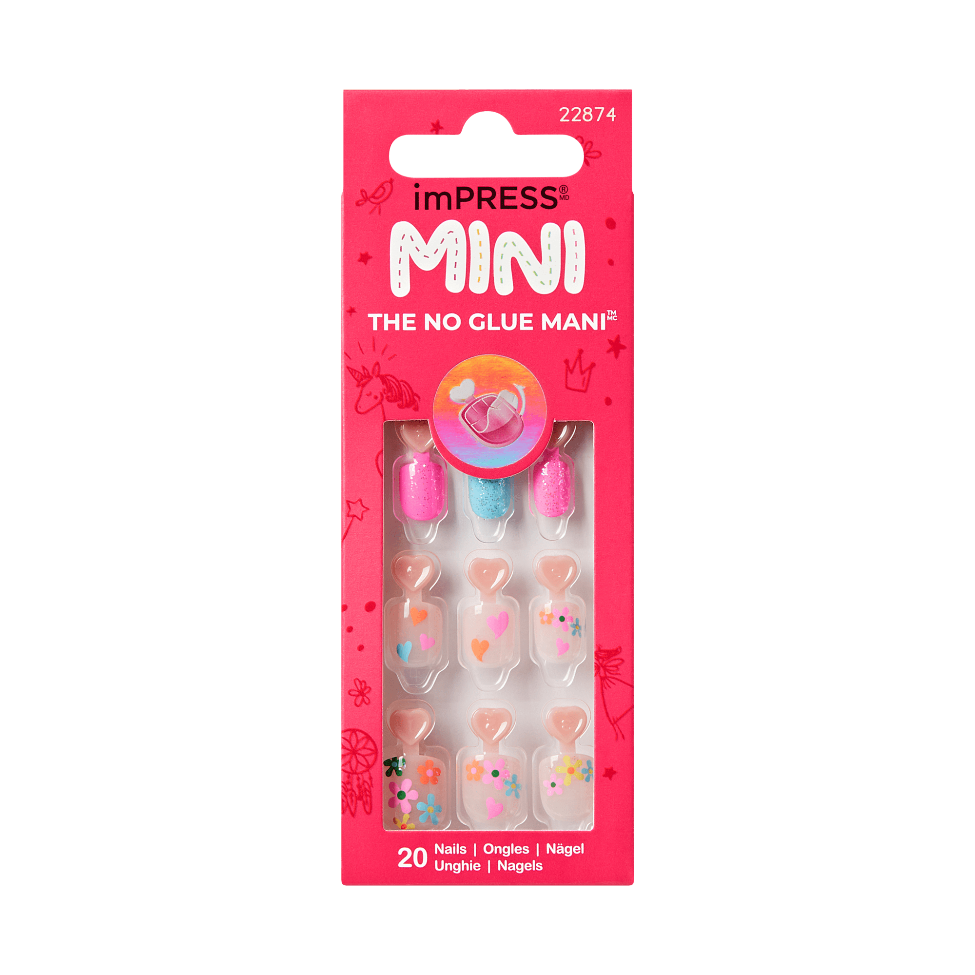 imPRESS MINI The No Glue Mani press-on nails set with 20 colorful nail designs