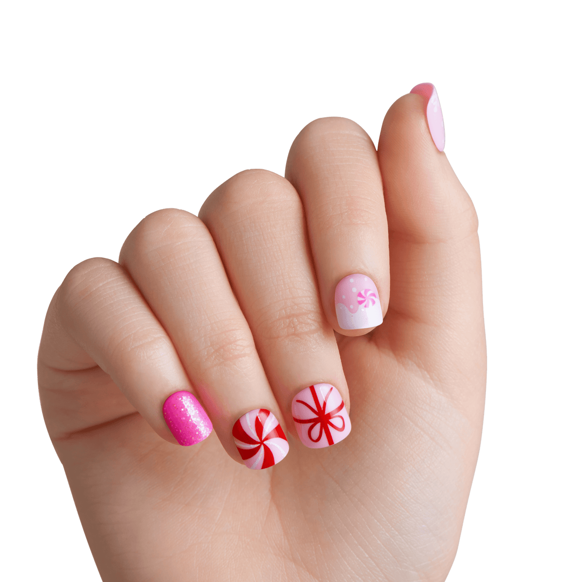 Impress Kids Holiday No Glue Fake Press On Nails - Frosty Fun | Design, Pink &amp; Red, Kids, Squoval, Manicure