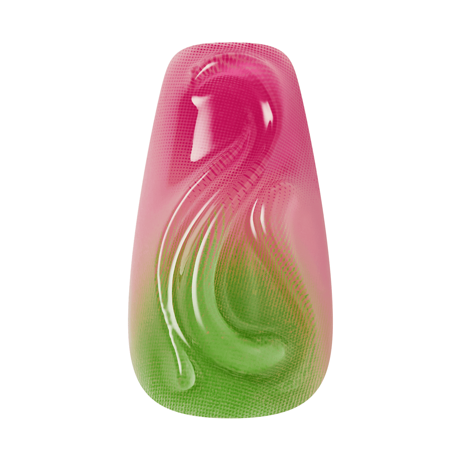 Pink and green textured object on a transparent background