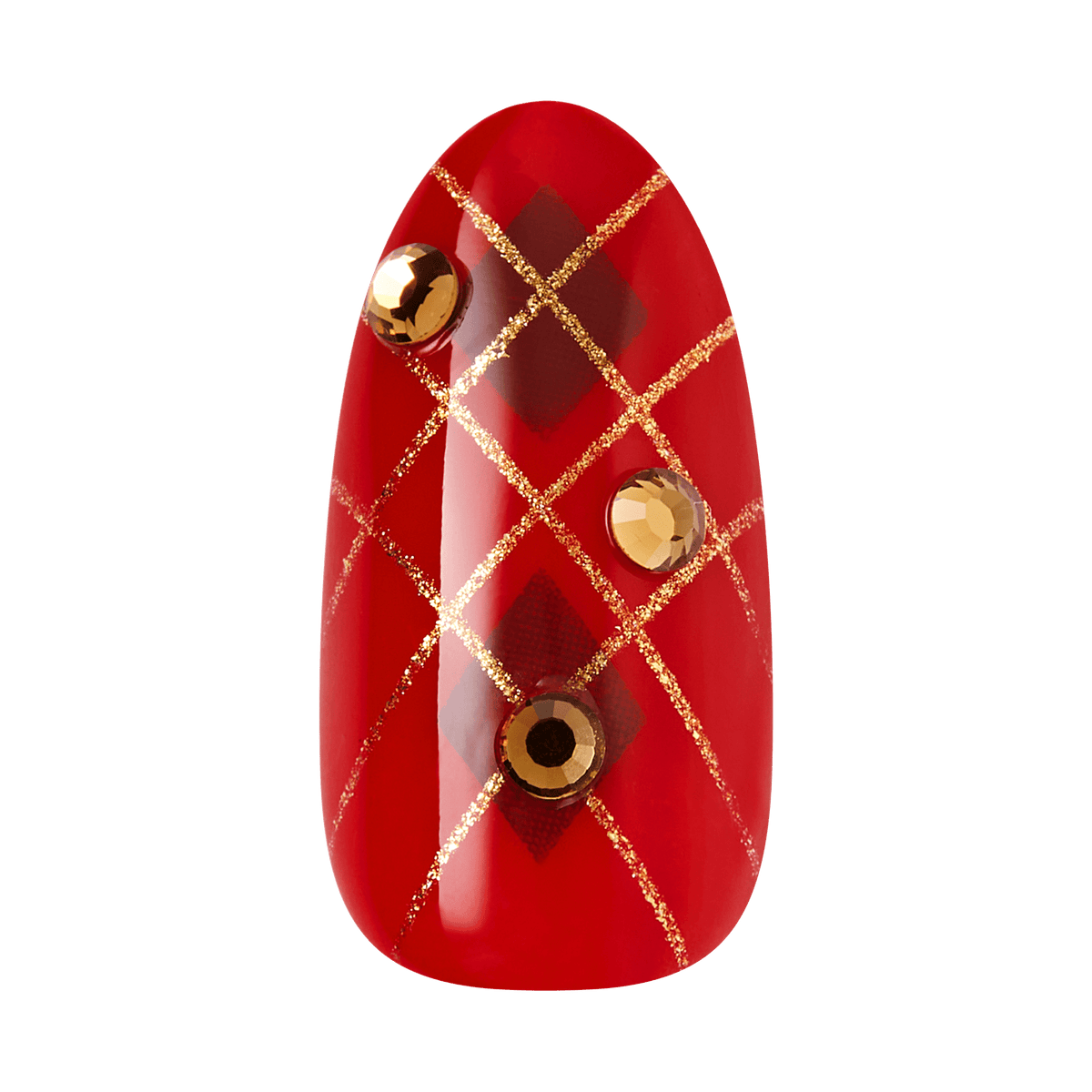 Impress Design Holiday No Glue Fake Press On Nails - Holly | French Design, Red, Medium, Almond, Manicure