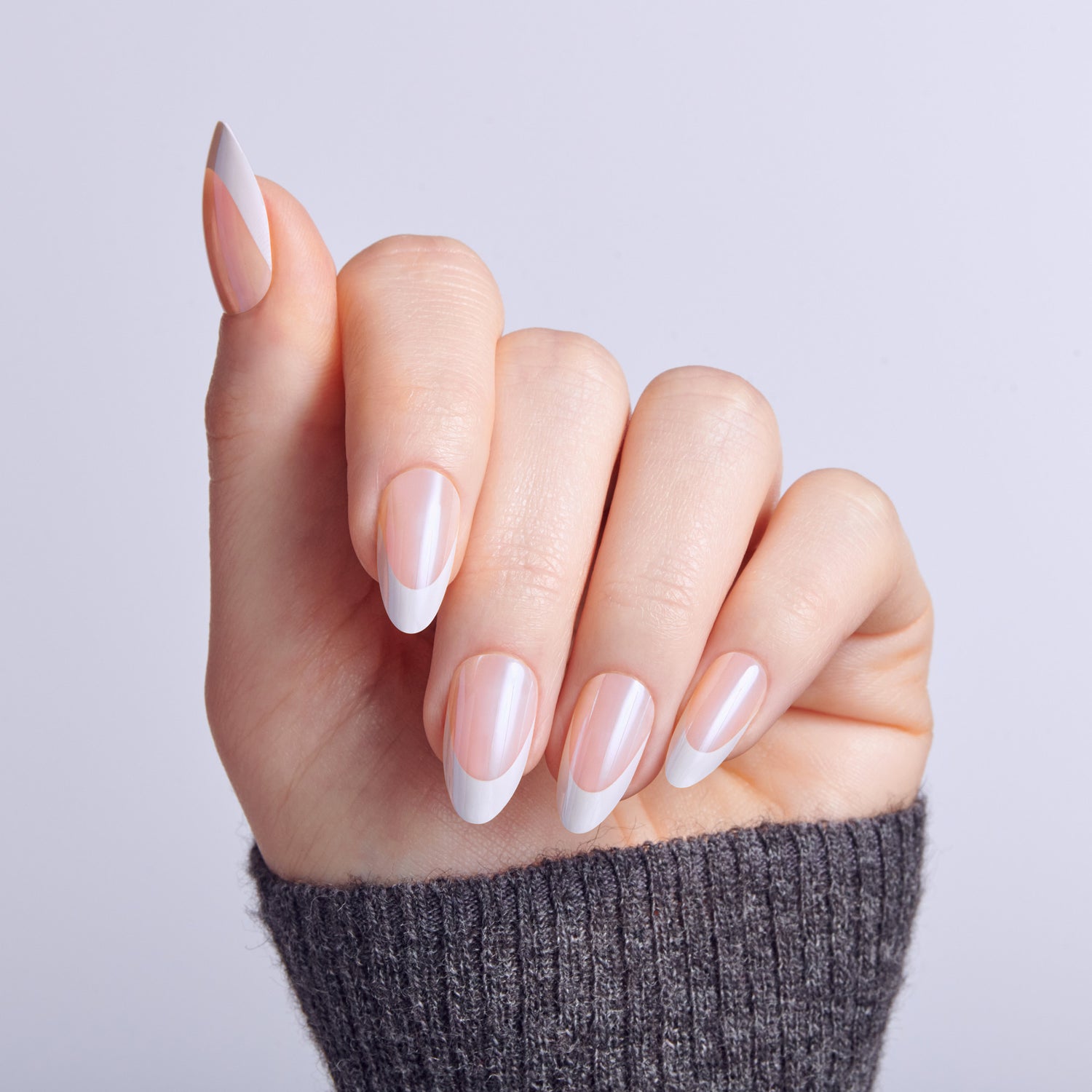 Kiss Core Design Press On Fake Glue Nails - New Chapter | French Tips, White, Medium, Almond