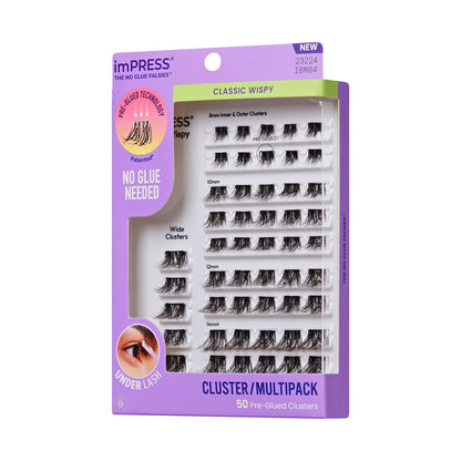 imPRESS Classic Wispy pre-glued lash clusters multipack, 50 clusters, no glue needed
