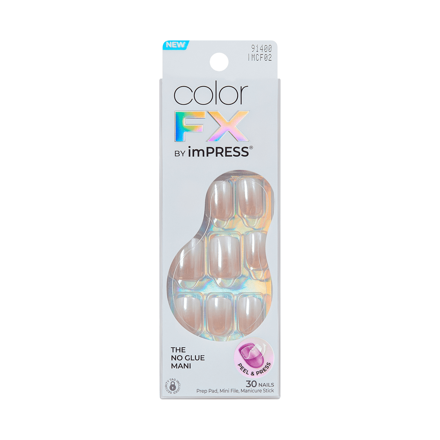 colorFX by Impress No Glue Fake Press On Nails - Connection | Solid, White, Short, Squoval, Manicure