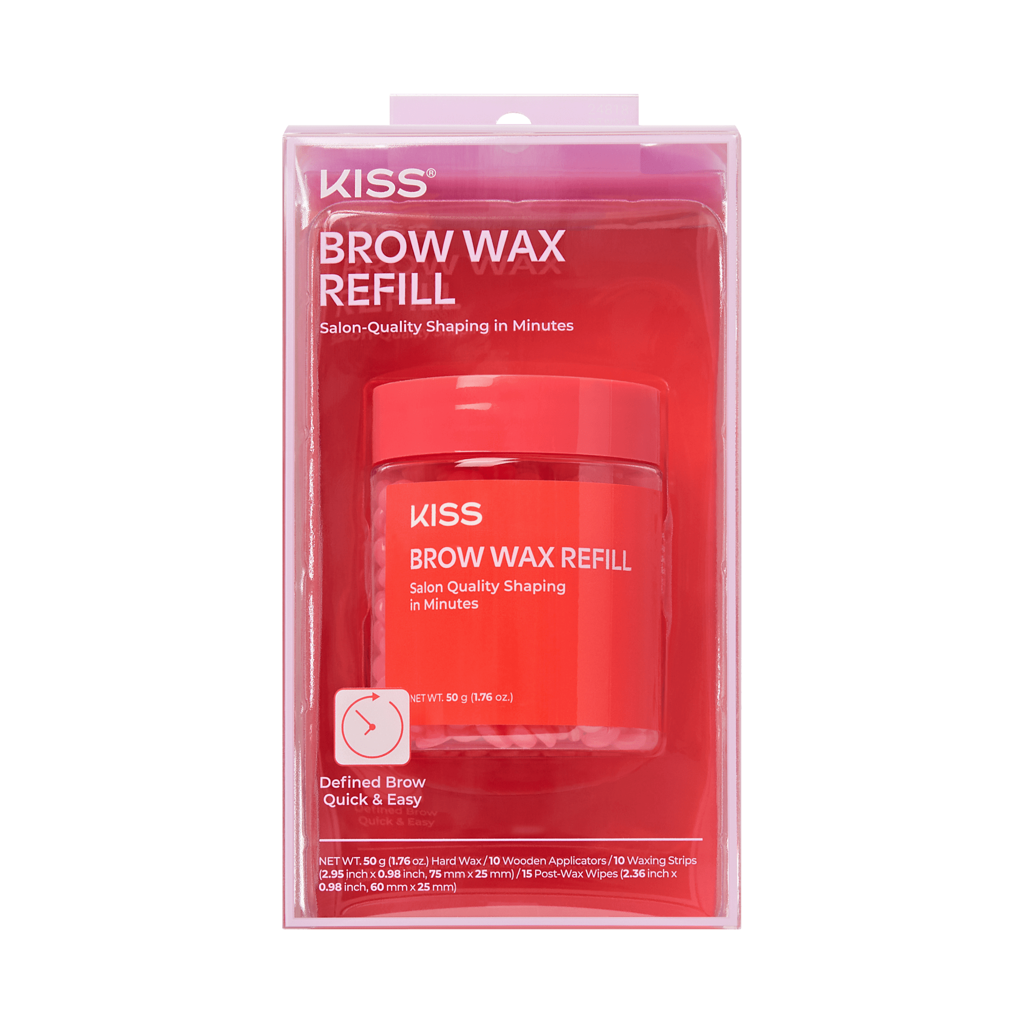 Kiss Brow Wax Kit Refill | Refill, Hard Wax, 10 Applicators, 10 Waxing Strips, 15 Post-Wax Wipes