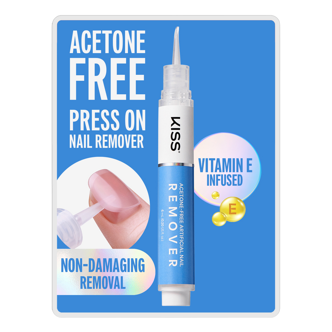 Kiss Acetone-Free Artificial Nail Remover Pen | Fake Nail Remover, Press-On Remover, Precision Tip for Gentle Removal, Non-Damaging, Vitamin E &amp; Keratin Infused, 0.2 fl. oz.