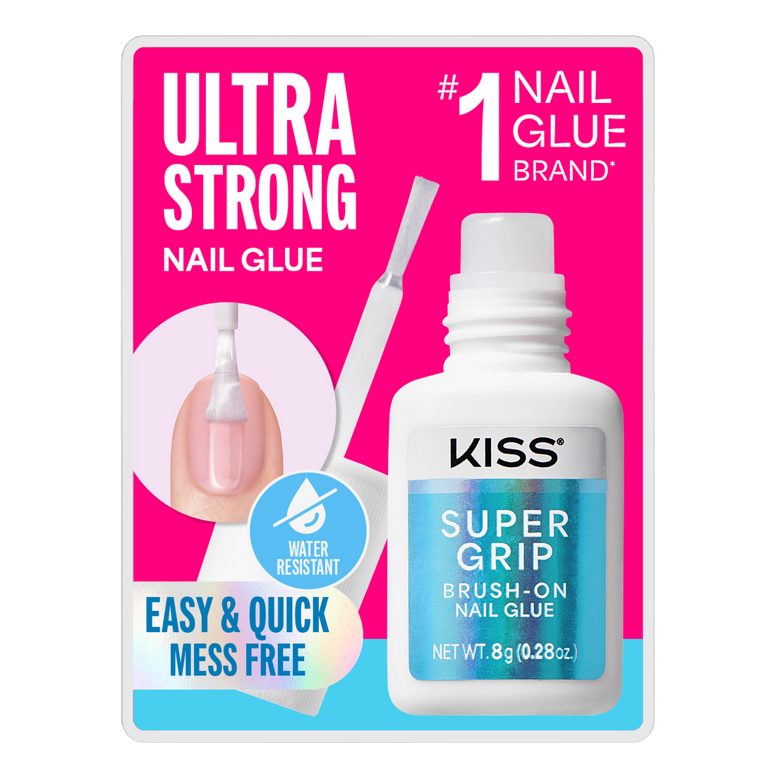 Kiss SuperGrip Brush-On Nail Glue | Nail Adhesive, Press-On Glue, Vitamin E Infused, Long-Lasting Wear, Clean &amp; Strong, 0.28 oz.