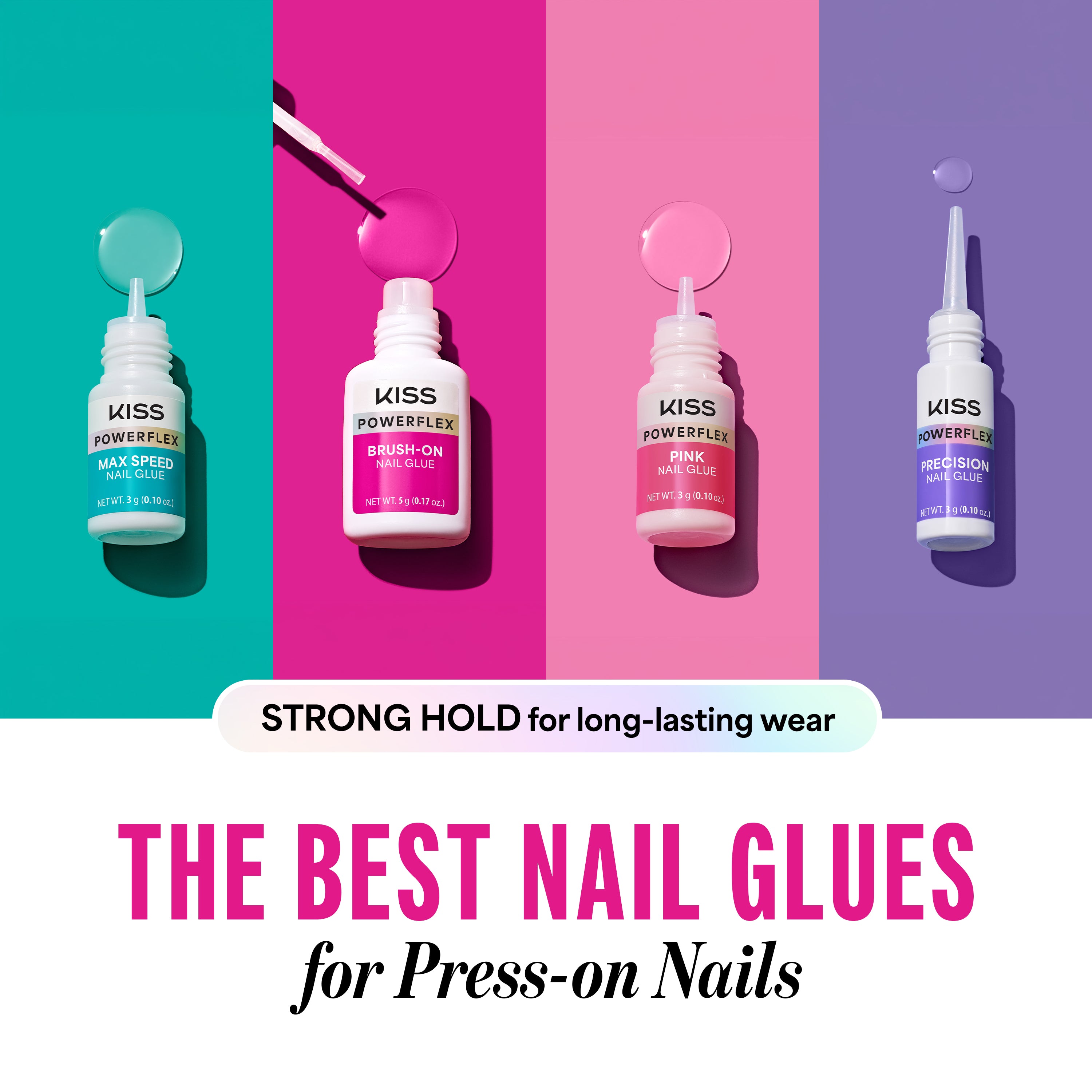 Kiss Press On Glue Nail Tool Bundle - PowerFlex Brush-On Glue + Glue OFF Remover