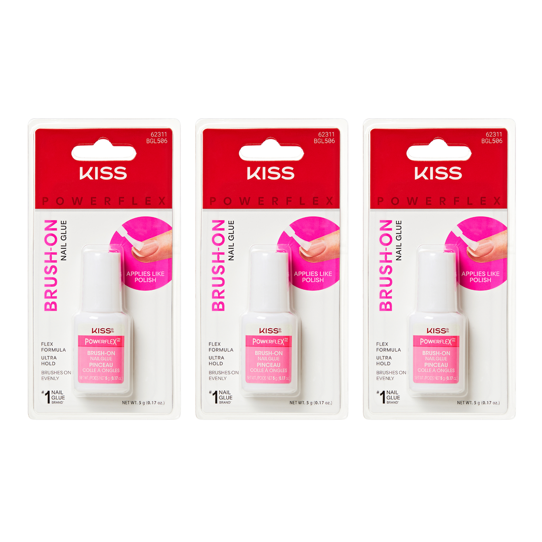 KISS PowerFlex Brush-On Nail Glue 3-Pack