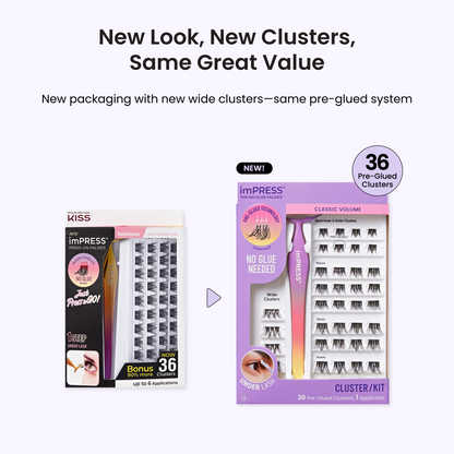 Impress Falsies Self Adhesive Eyelashes, 36 Lash Clusters - Classic Volume