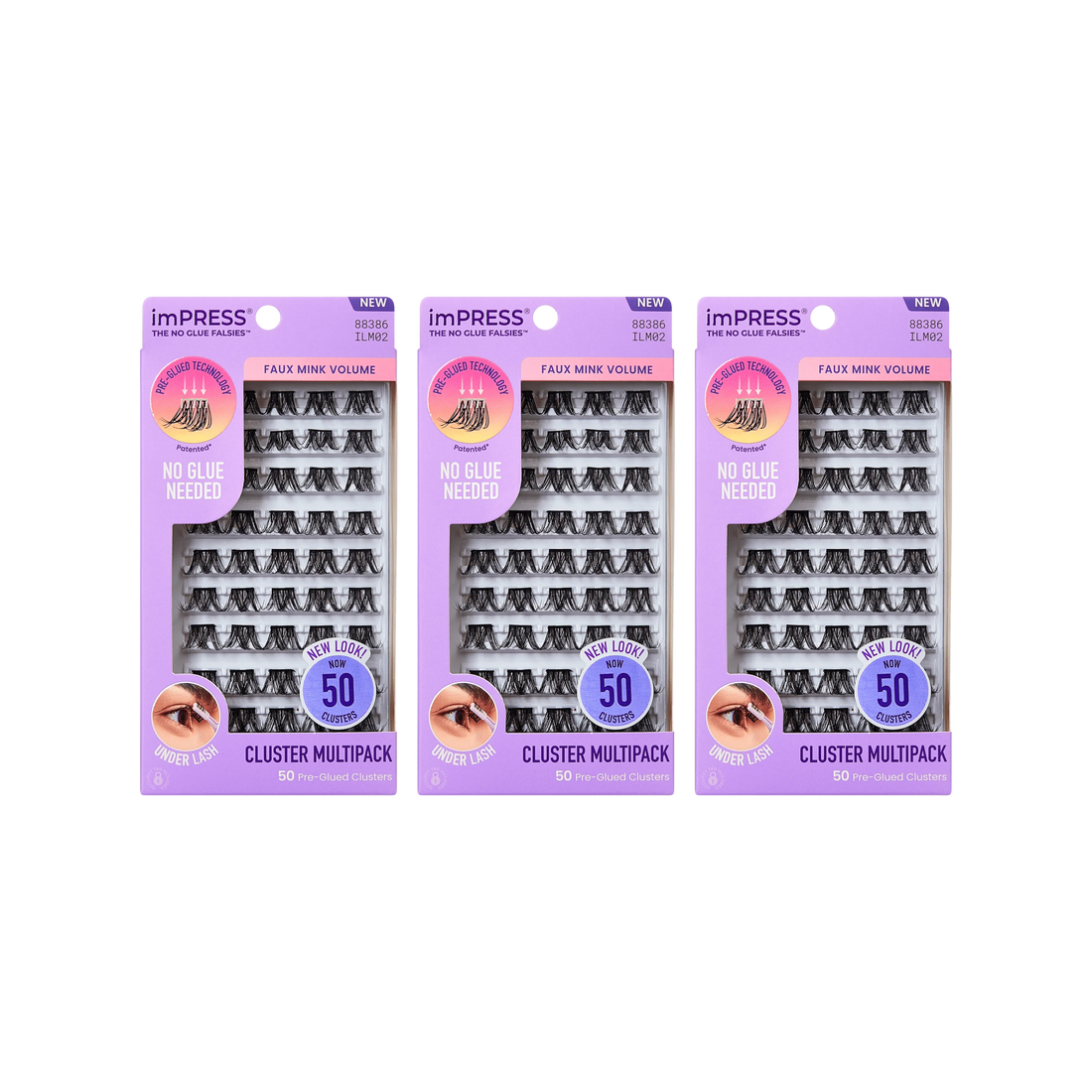 Impress Falsies Pre-Glued False Eyelashes Multipack - Faux Mink Volume 3-Pack Bundle