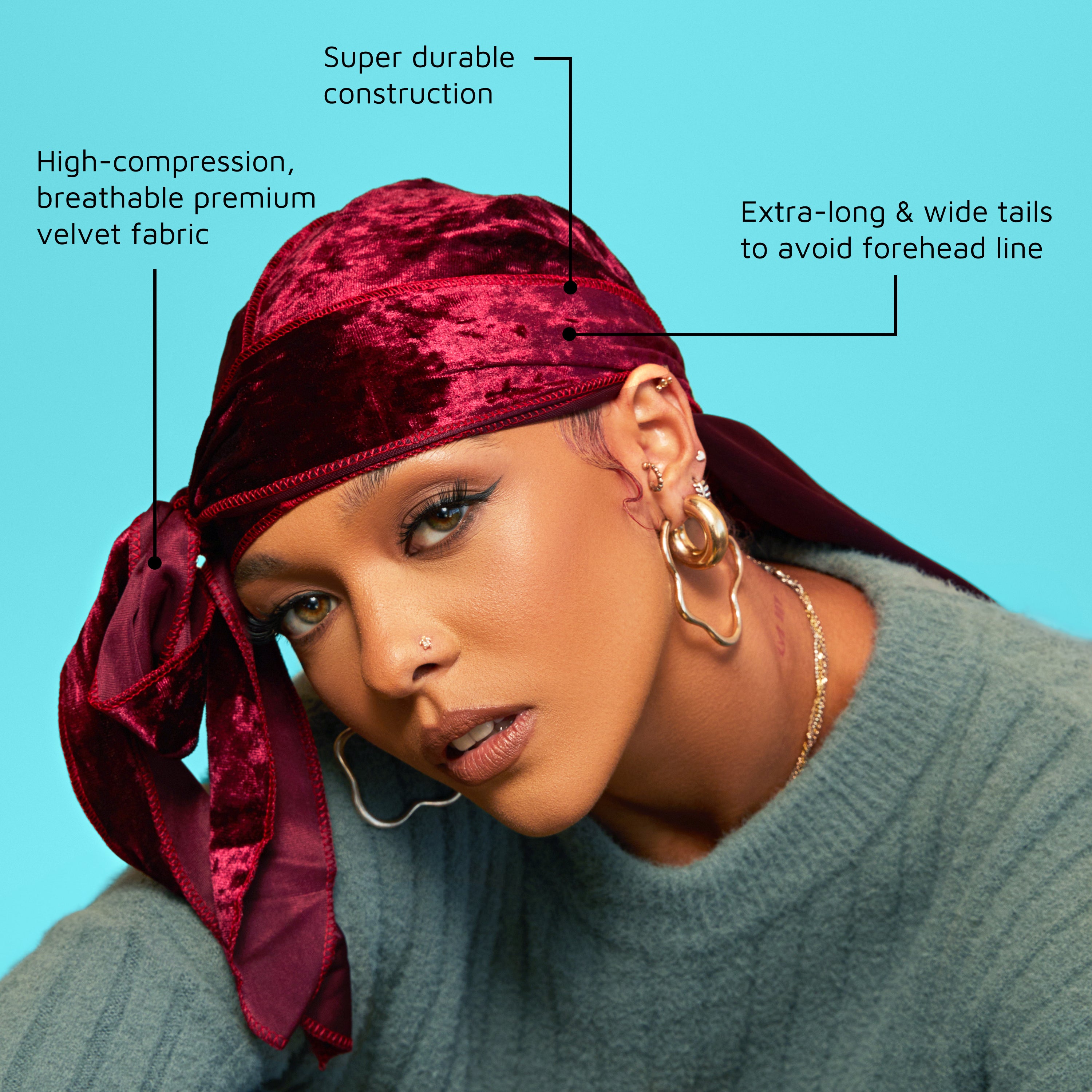 KISS Colors &amp; Care Compress-Rag Power Wave Luxe Velvet Durag, Black