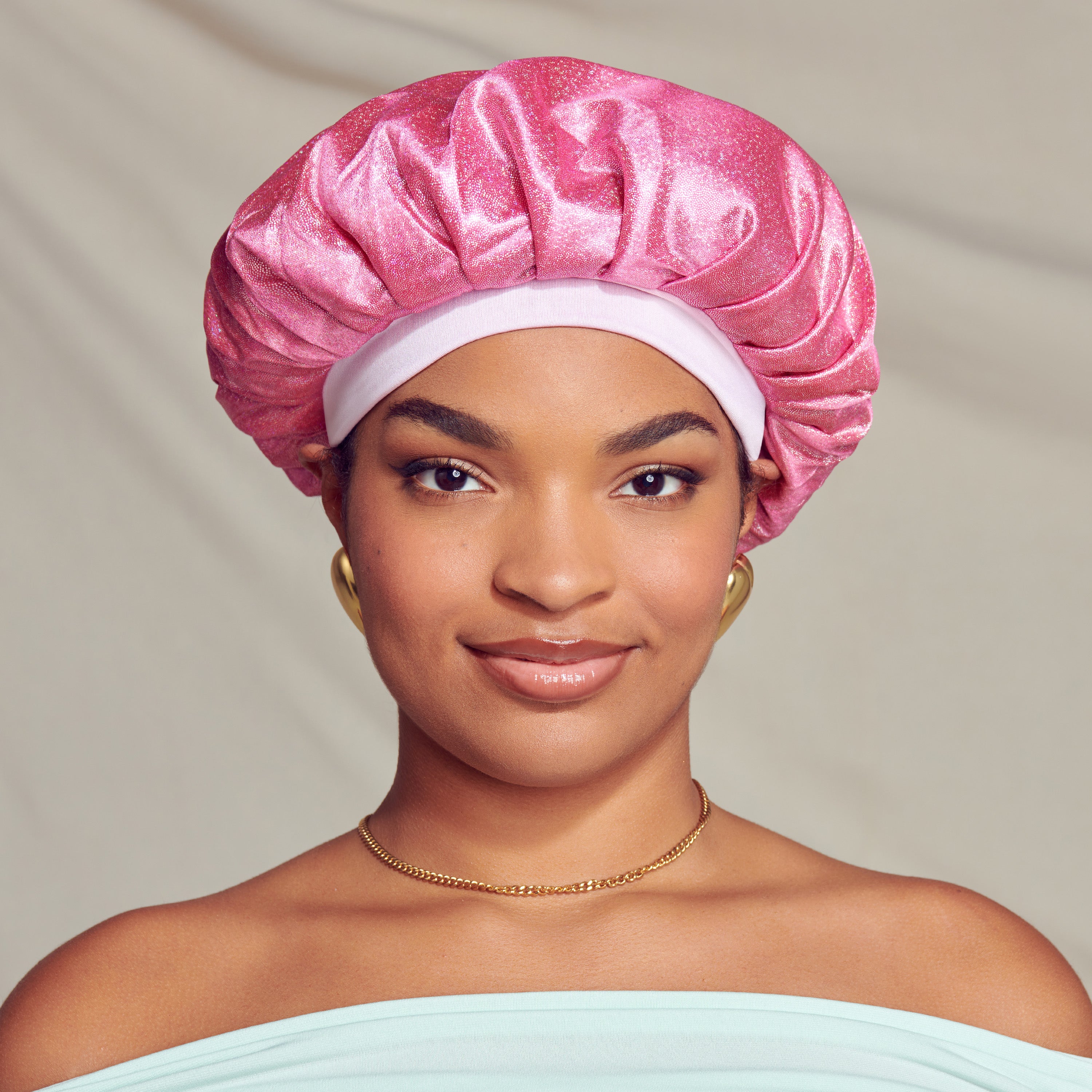 Kiss Colors & Care Glamour Glitter Bonnet Cap, XL - Pink Pearl