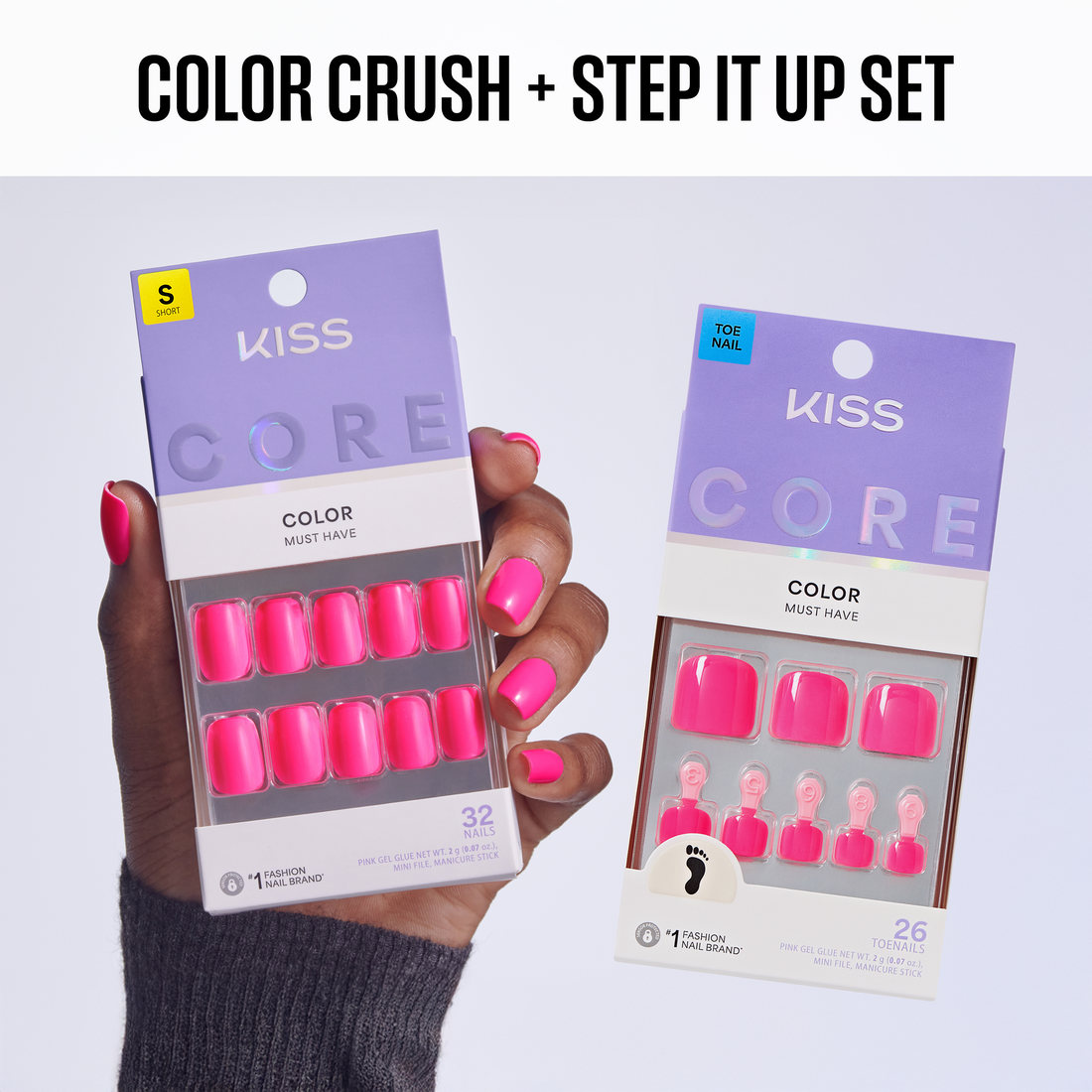 KISS CORE Color Press On Glue Mani-Pedi Bundle - Color Crush + Step It Up Set