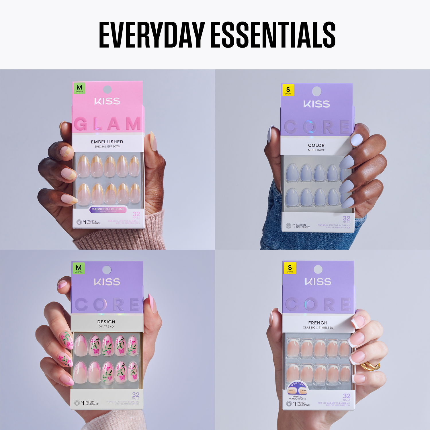 Kiss Press On Glue Nails Essentials Bundle - Everyday Essentials