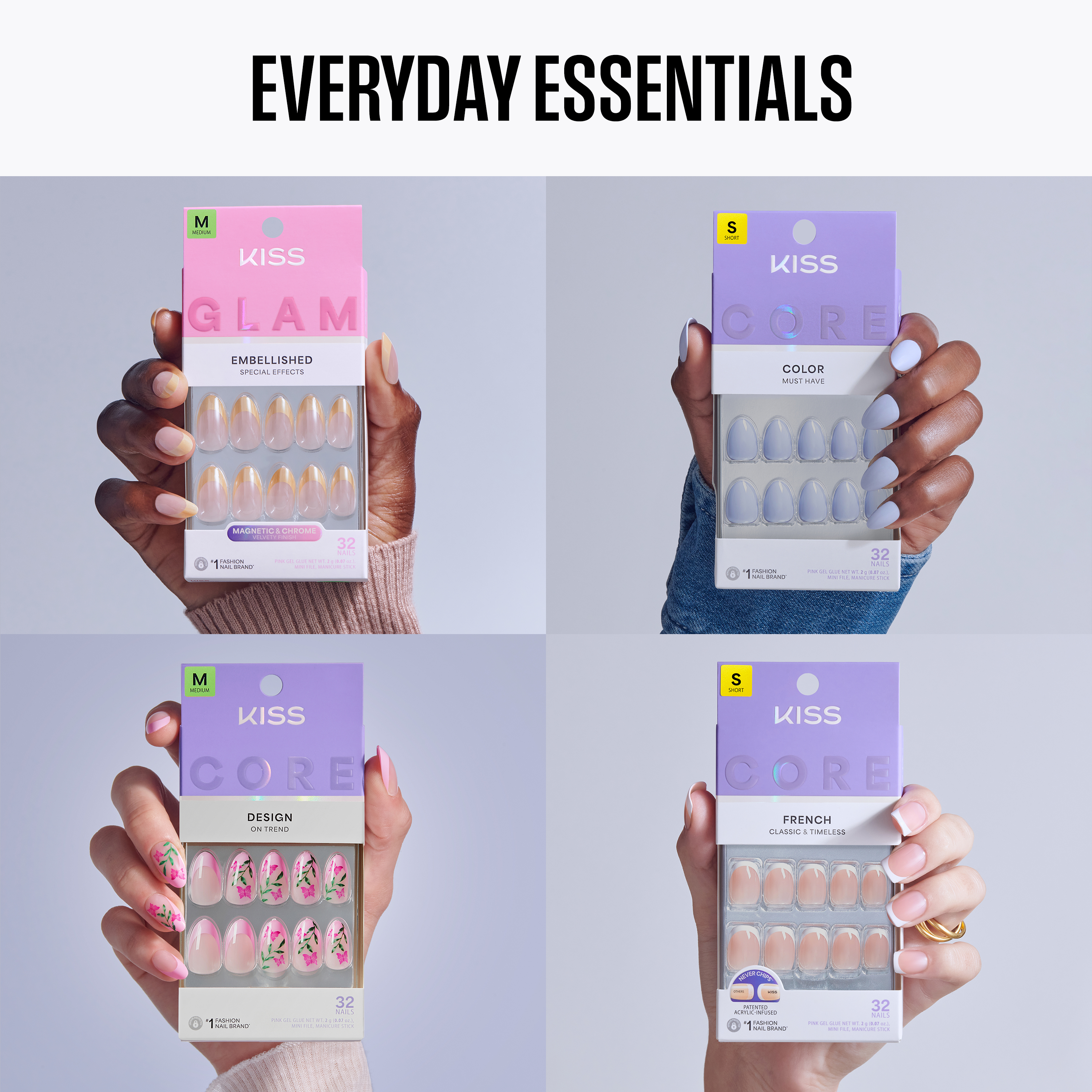 Kiss Press On Glue Nails Essentials Bundle - Everyday Essentials