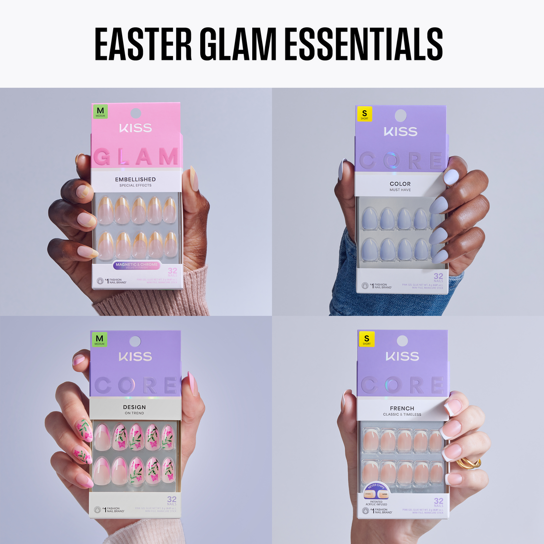 KISS Press On Glue Nails Easter Bundle - Easter Glam Essentials