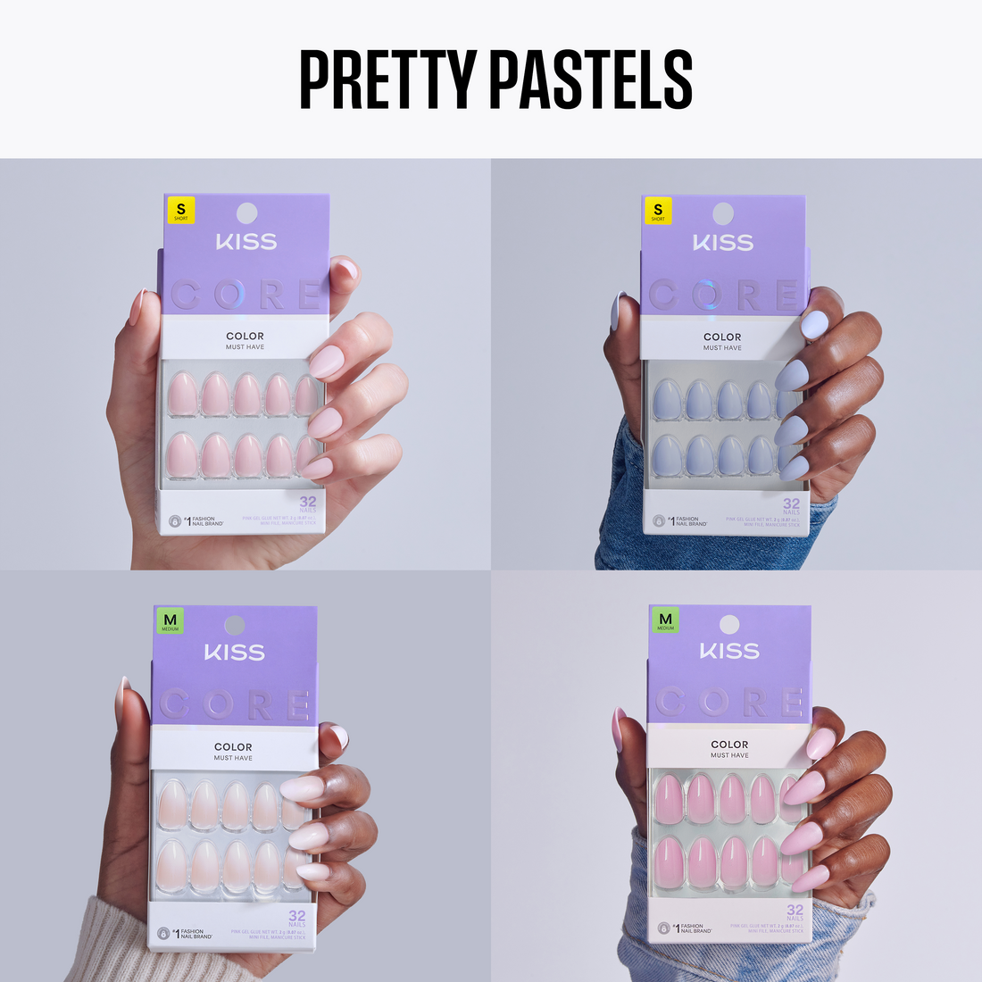 Kiss Core Color Press On Glue Nails Bundle - Pretty Pastels