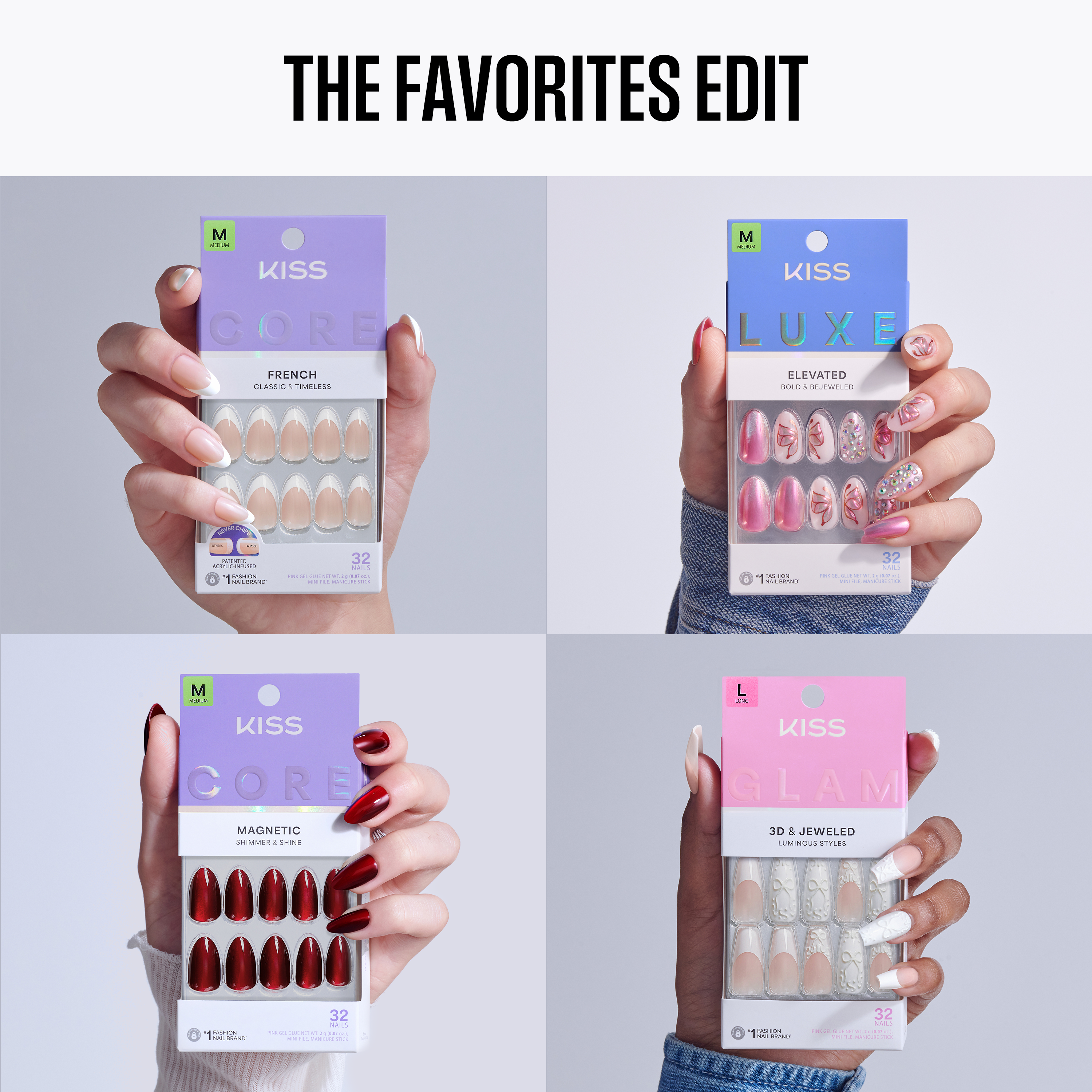 Kiss Press On Glue Nails Bundle - The Favorites Edit