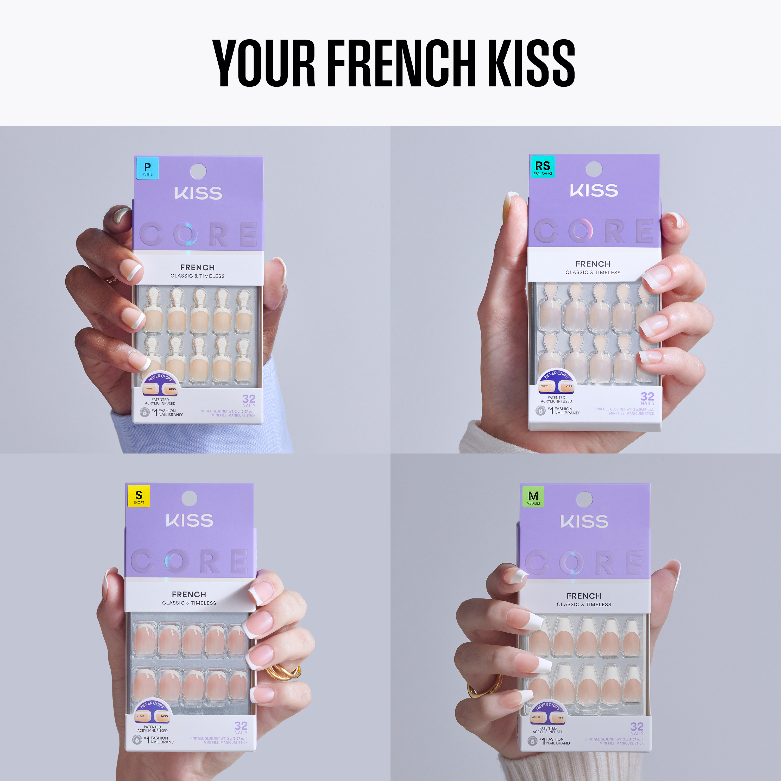 Kiss Core French Press On Glue Nails Bundle - Your French Kiss