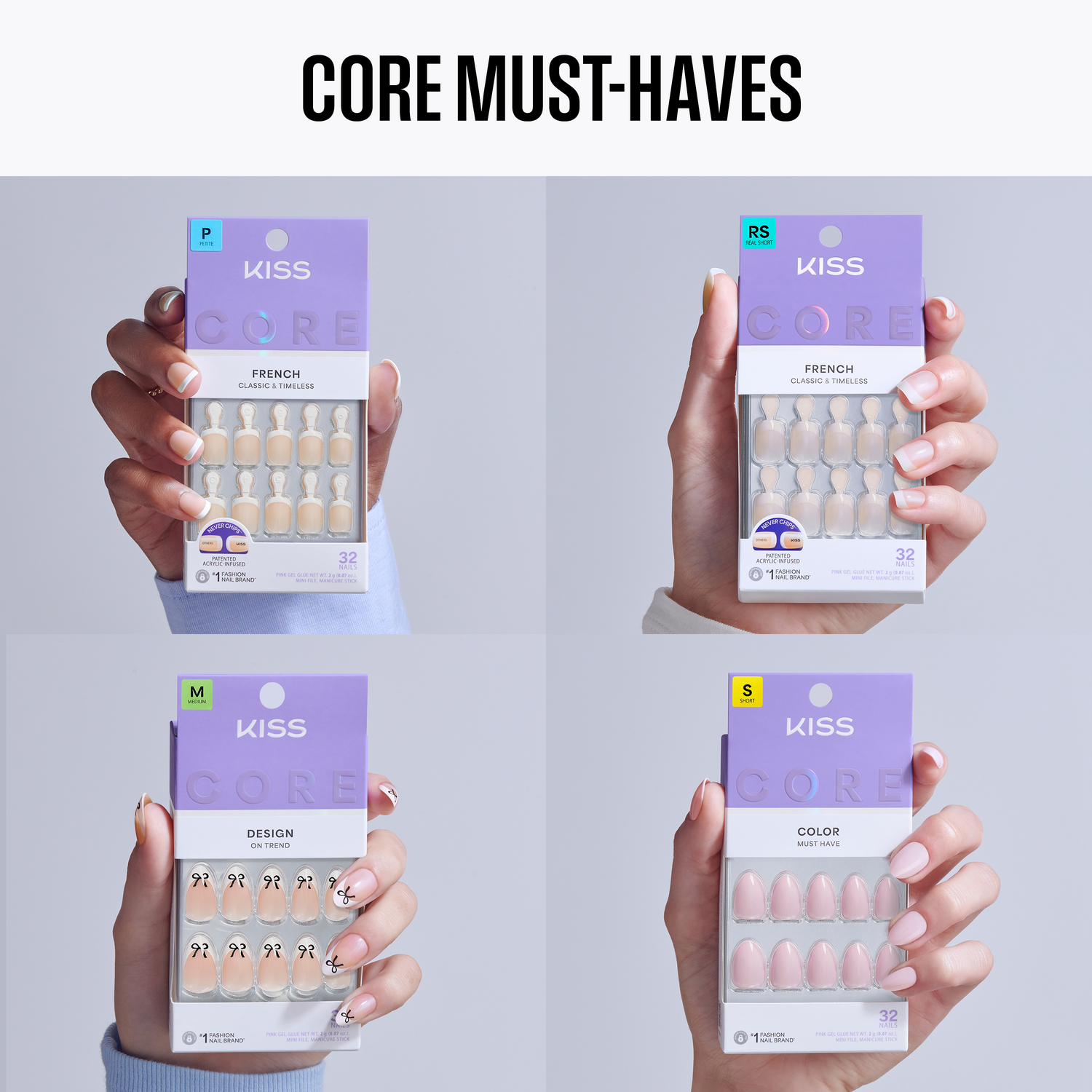 Kiss Core Press On Glue Nails Bundle - Core Must-Haves