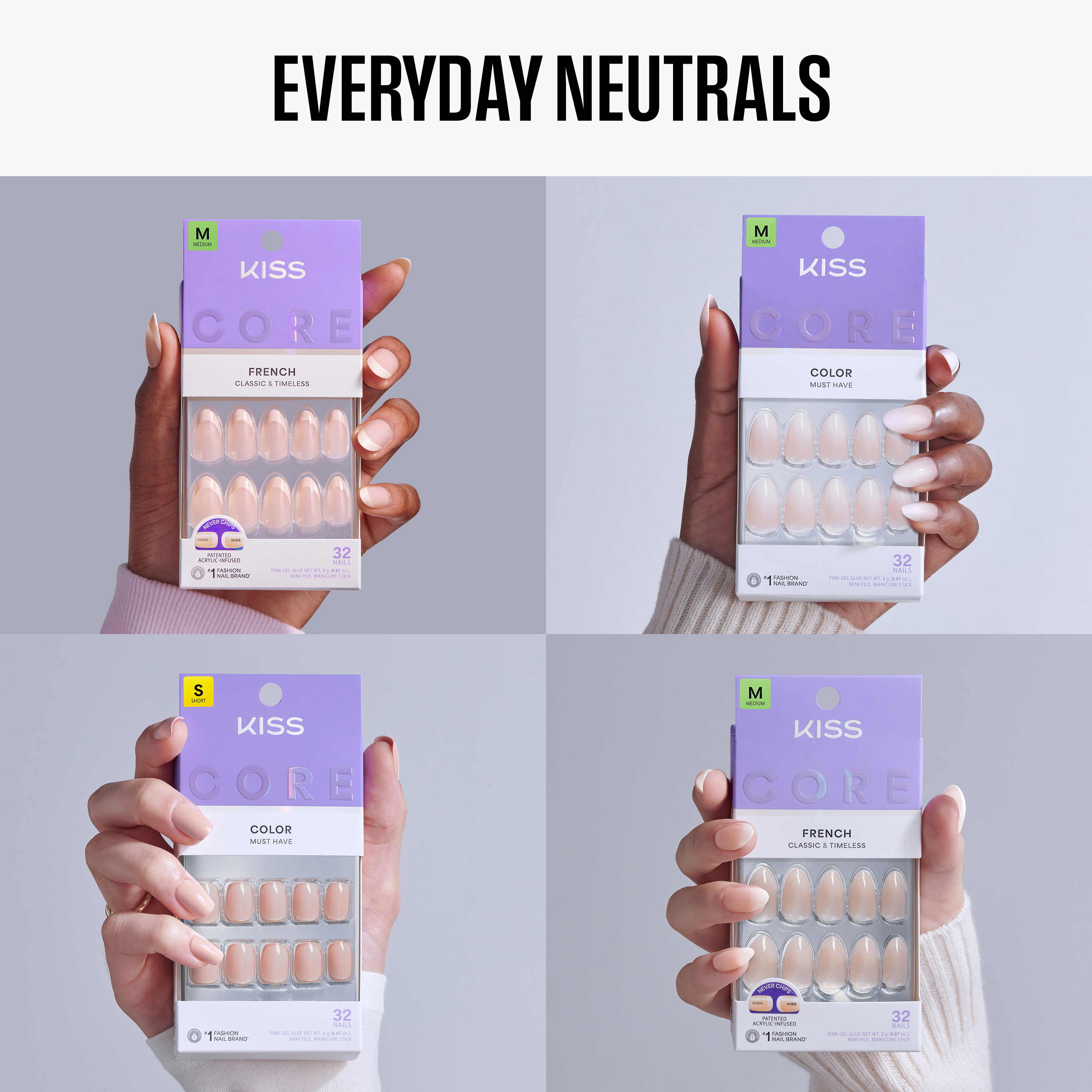 Kiss Core Press On Glue Nails Bundle - Everyday Neutrals