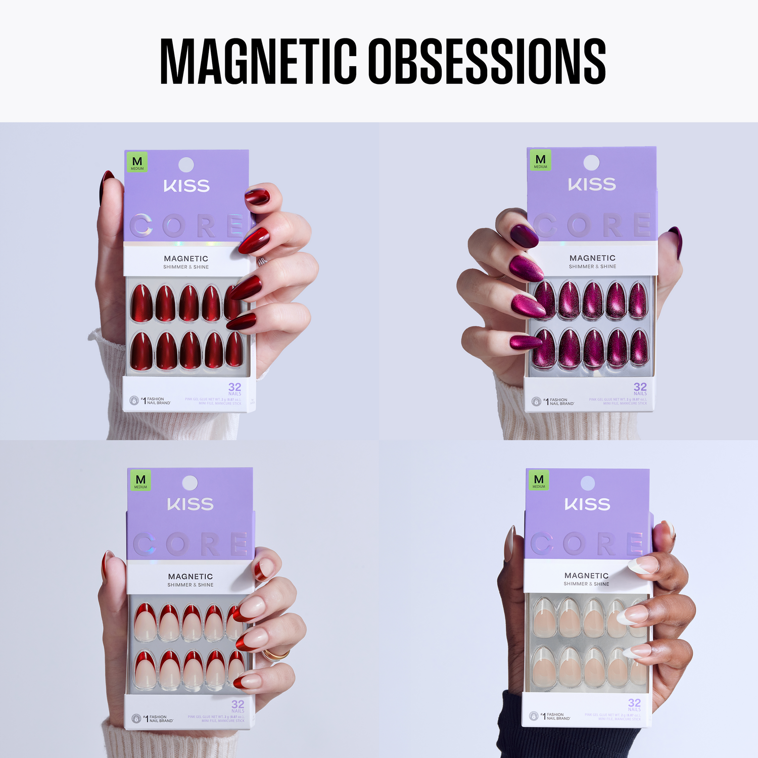 Kiss Core Magnetic Press On Glue Nails Bundle - Magnetic Obsessions