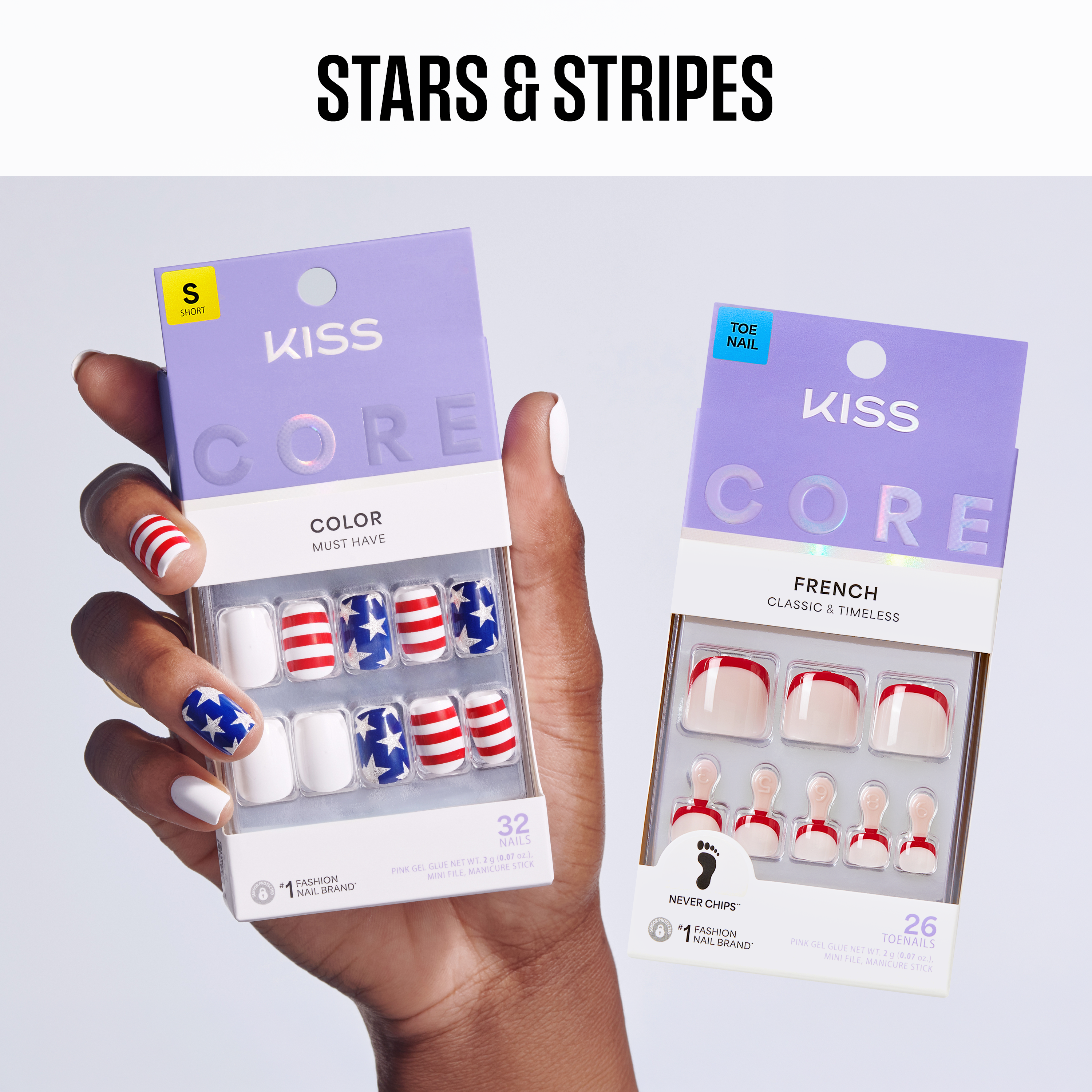 Kiss Press On Glue Mani-Pedi Bundle - Stars &amp; Stripes