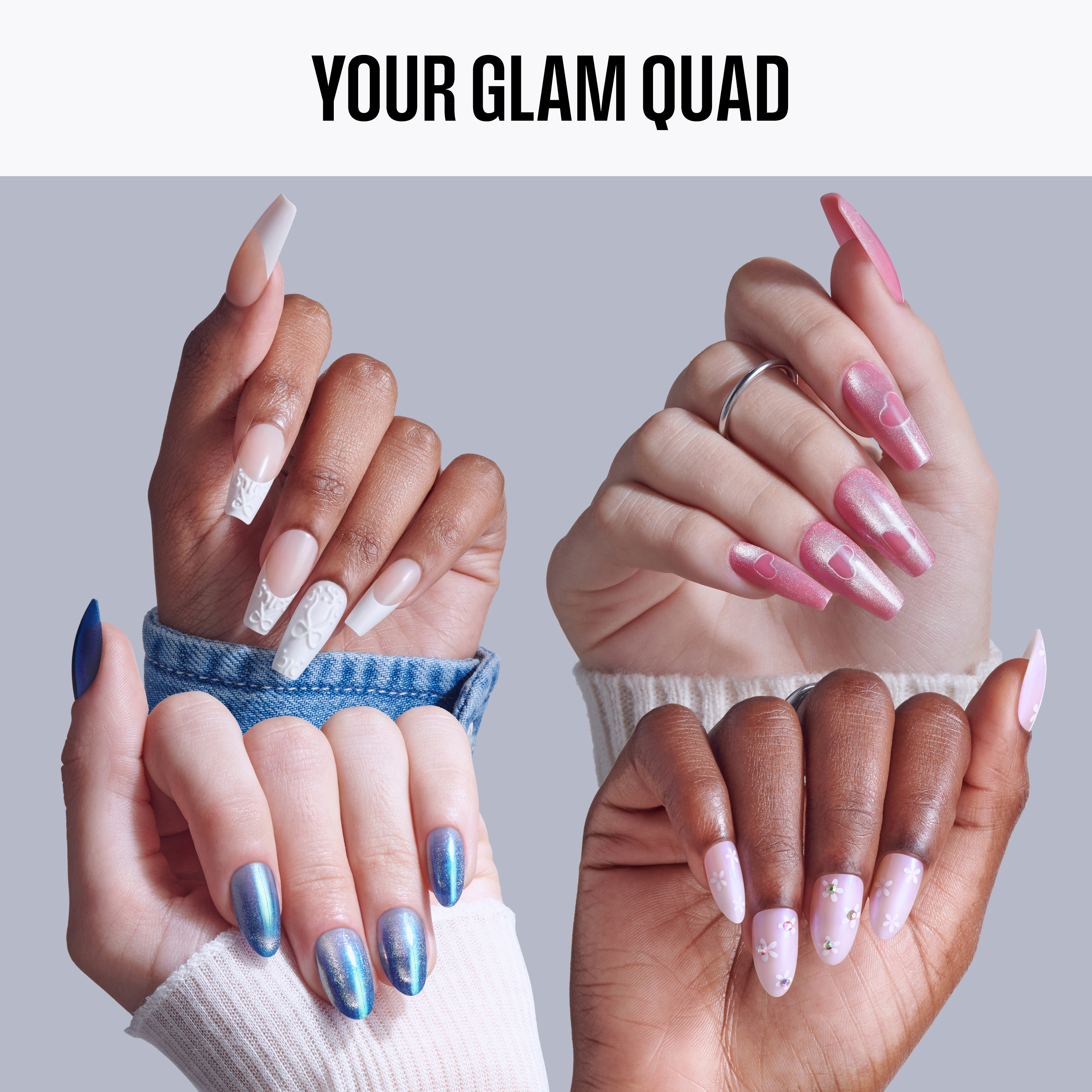 Kiss Glam 3D Jewel &amp; Embellished Press On Glue Nails Bundle - Your Glam Quad 