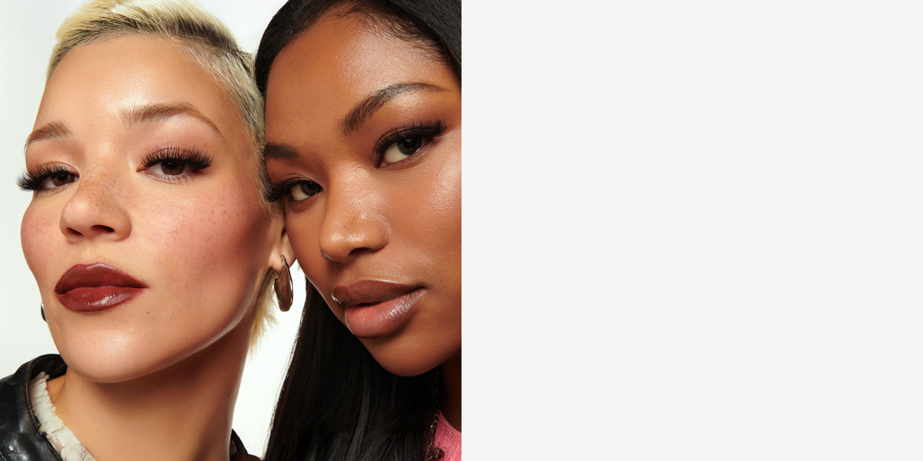 Two women with close-up views of their faces against a white background