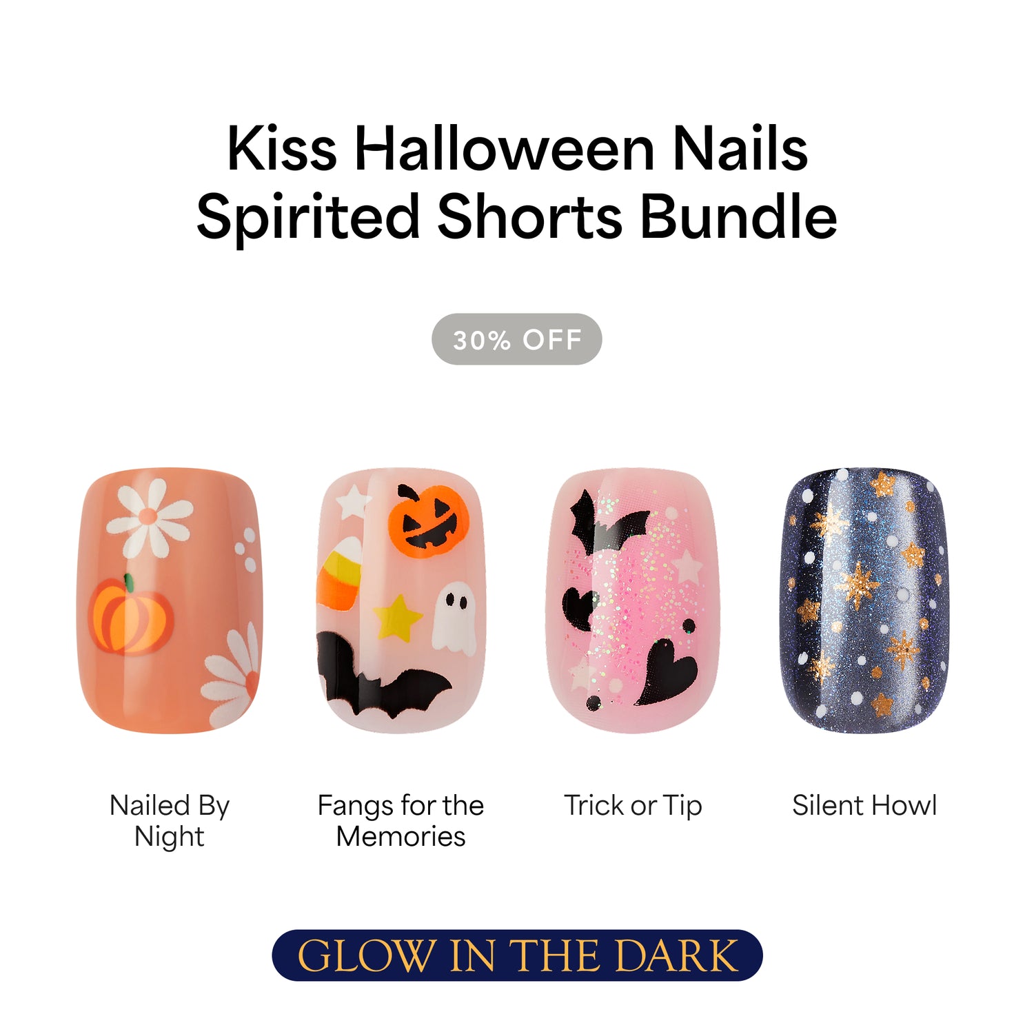 Kiss Haunt Design Press-On Fake Nails Halloween Bundle - Spirited Shorts