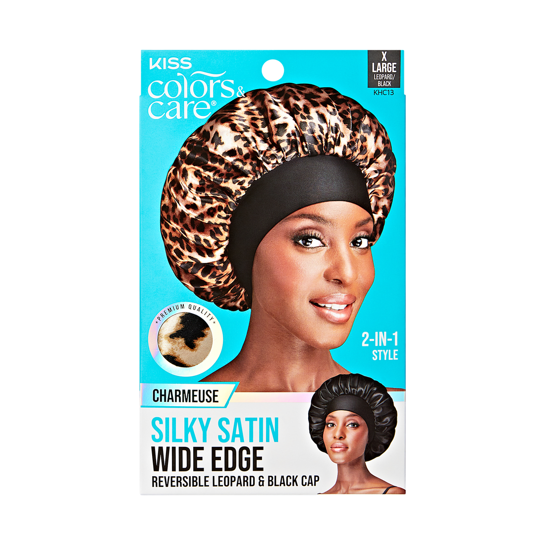 Kiss Colors &amp; Care Silky Satin Double Wear Cap, XL - Leopard | Extra-Large, Silk Bonnet, Sleep Bonnet, Hair Accessories