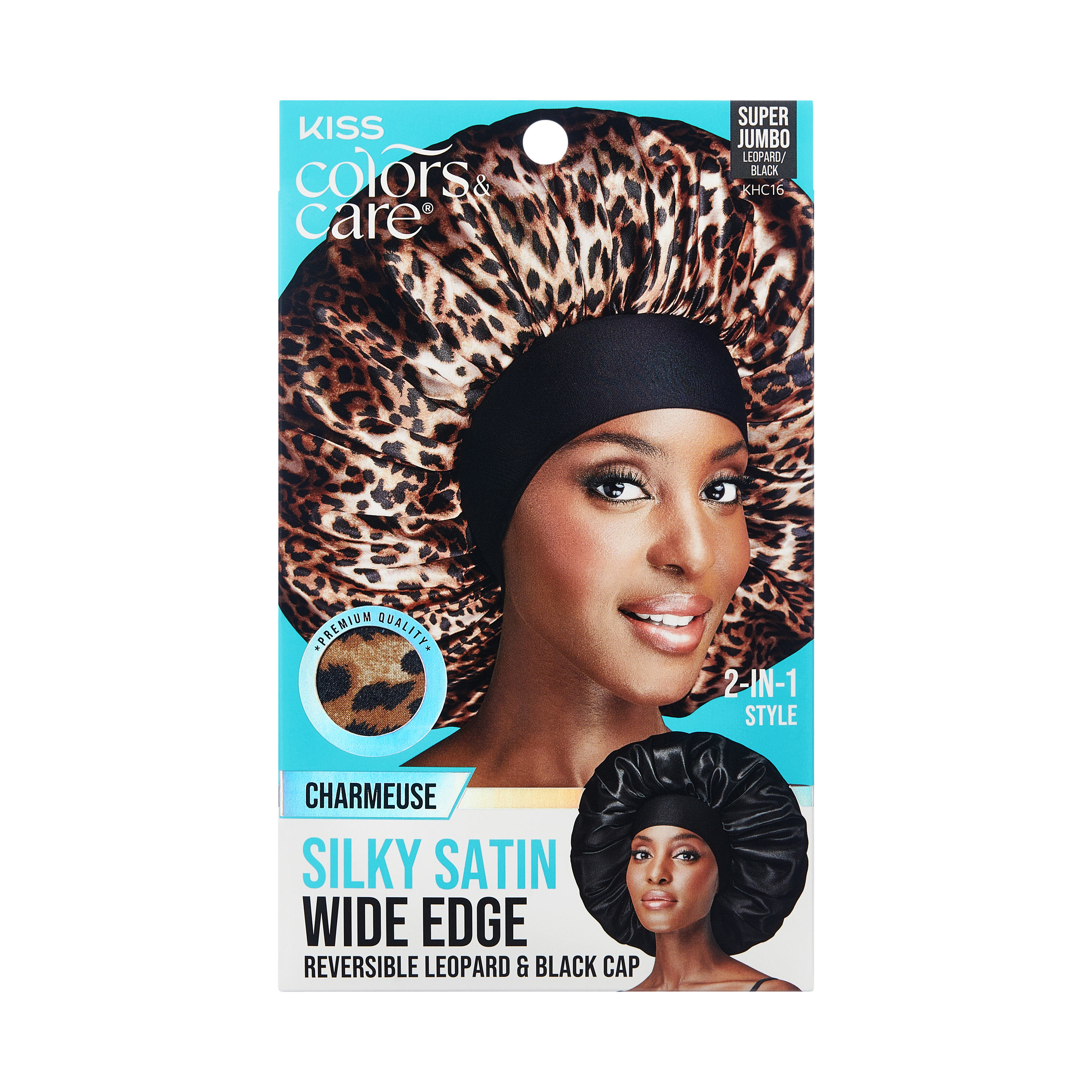 Kiss Colors &amp; Care Silky Satin Double Wear Cap - Leopard | Reversible, Silk Bonnet, Sleep Bonnet, Super Jumbo, Hair Accessories