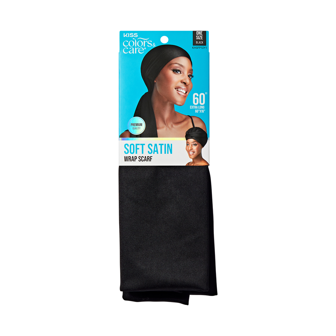 Kiss Colors &amp; Care Satin Wrap Scarf - Black | Head Scarf, Hair Scarf, 60"L x 16"W, Hair Accessories