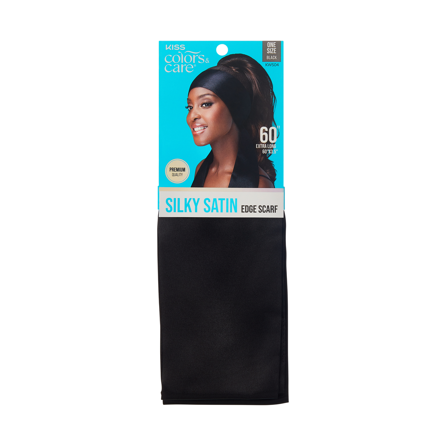 Kiss Colors &amp; Care Silky Satin Edge Scarf - Black | Head Scarf, Hair Scarf, 60"L x 4"W, Hair Accessories