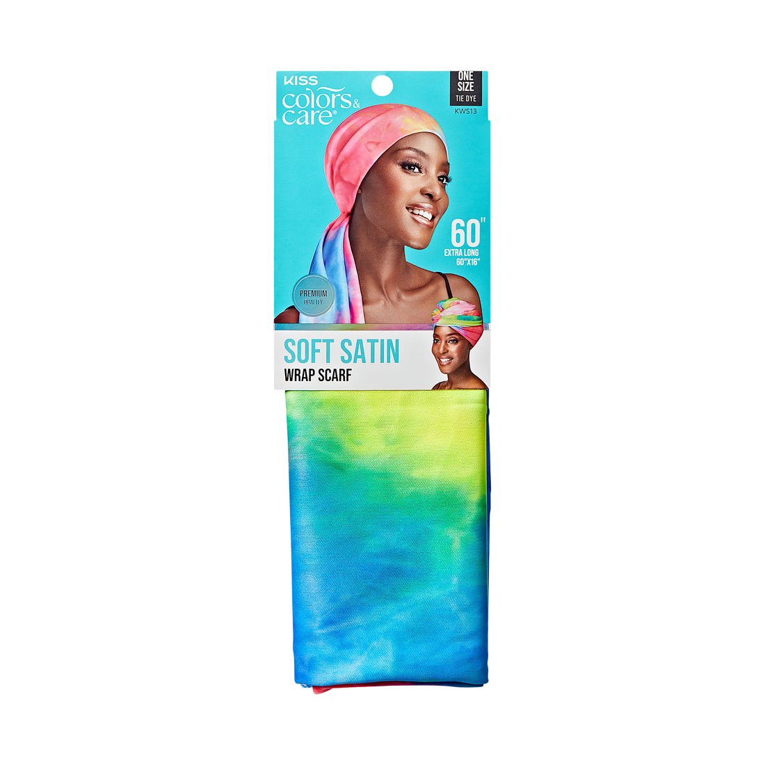 Kiss Colors &amp; Care Soft Satin Wrap Scarf - Tie Dye | Head Scarf, Hair Scarf, 60"L x 16"W, Hair Accessories