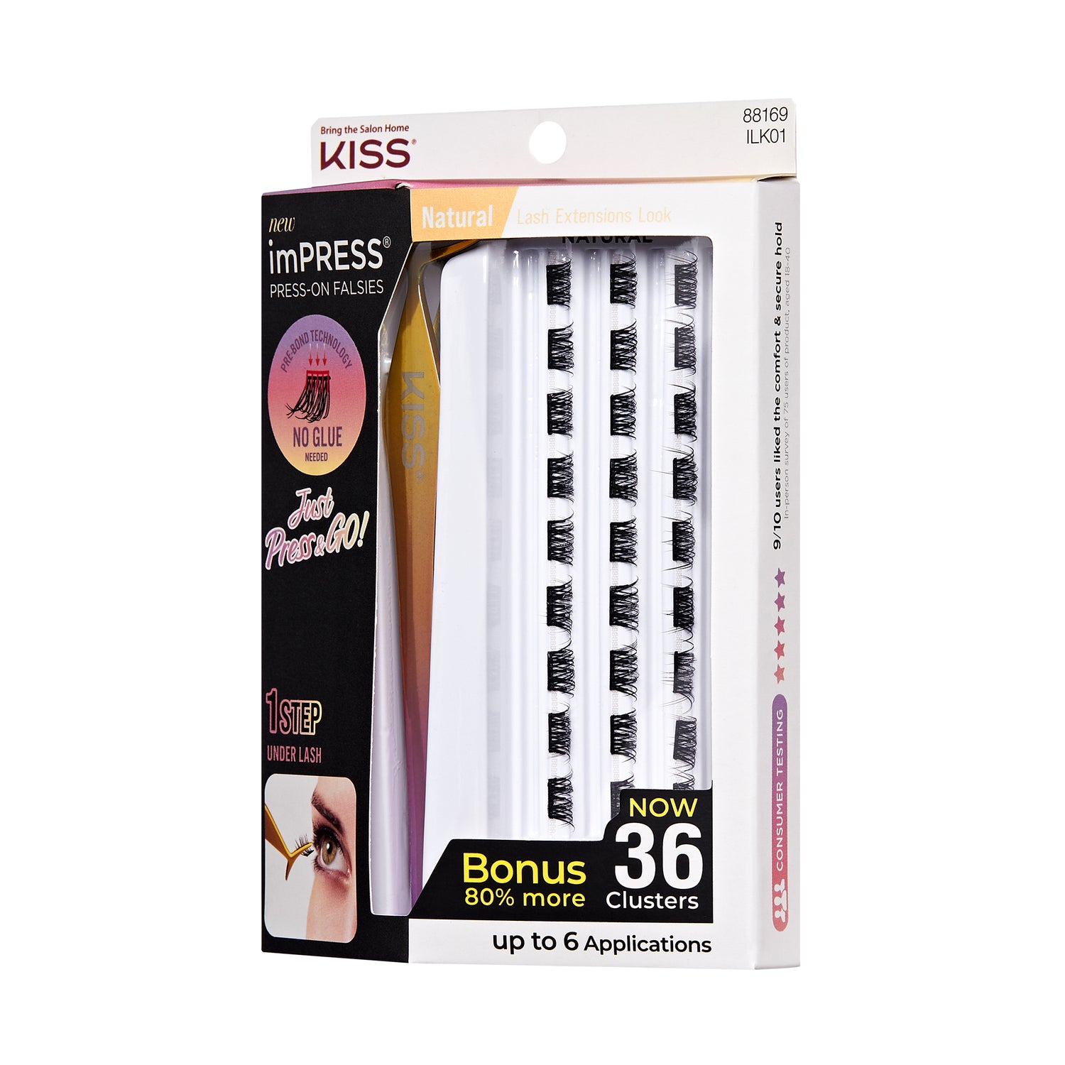 Impress Falsies Self Adhesive Eyelashes, 36 Lash Clusters - Natural
