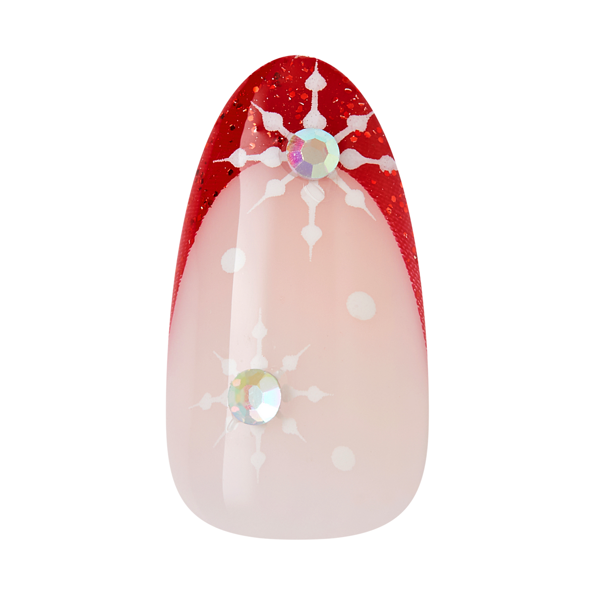 Impress Design Holiday No Glue Fake Press On Nails - Jingle Glow | French Design, Red &amp; White, Medium, Almond, Manicure