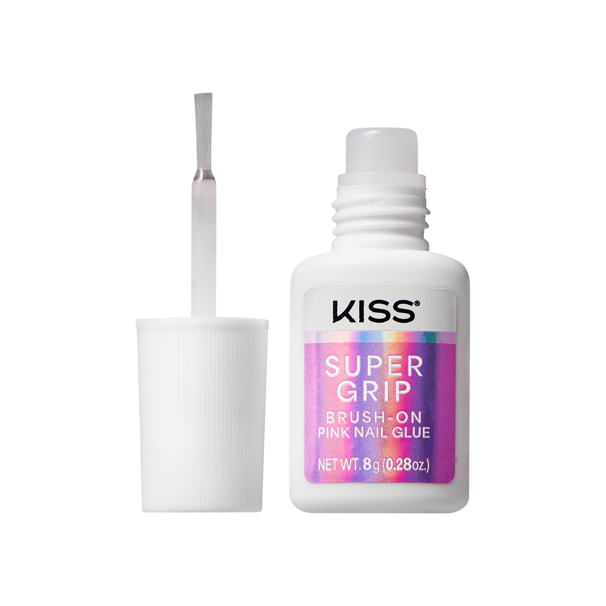 Kiss SuperGrip Brush-On Pink Nail Glue | Nail Adhesive, Press-On Glue, Vitamin E Infused, Long-Lasting Wear, Clean &amp; Strong, Pink Tint, 0.28 oz.