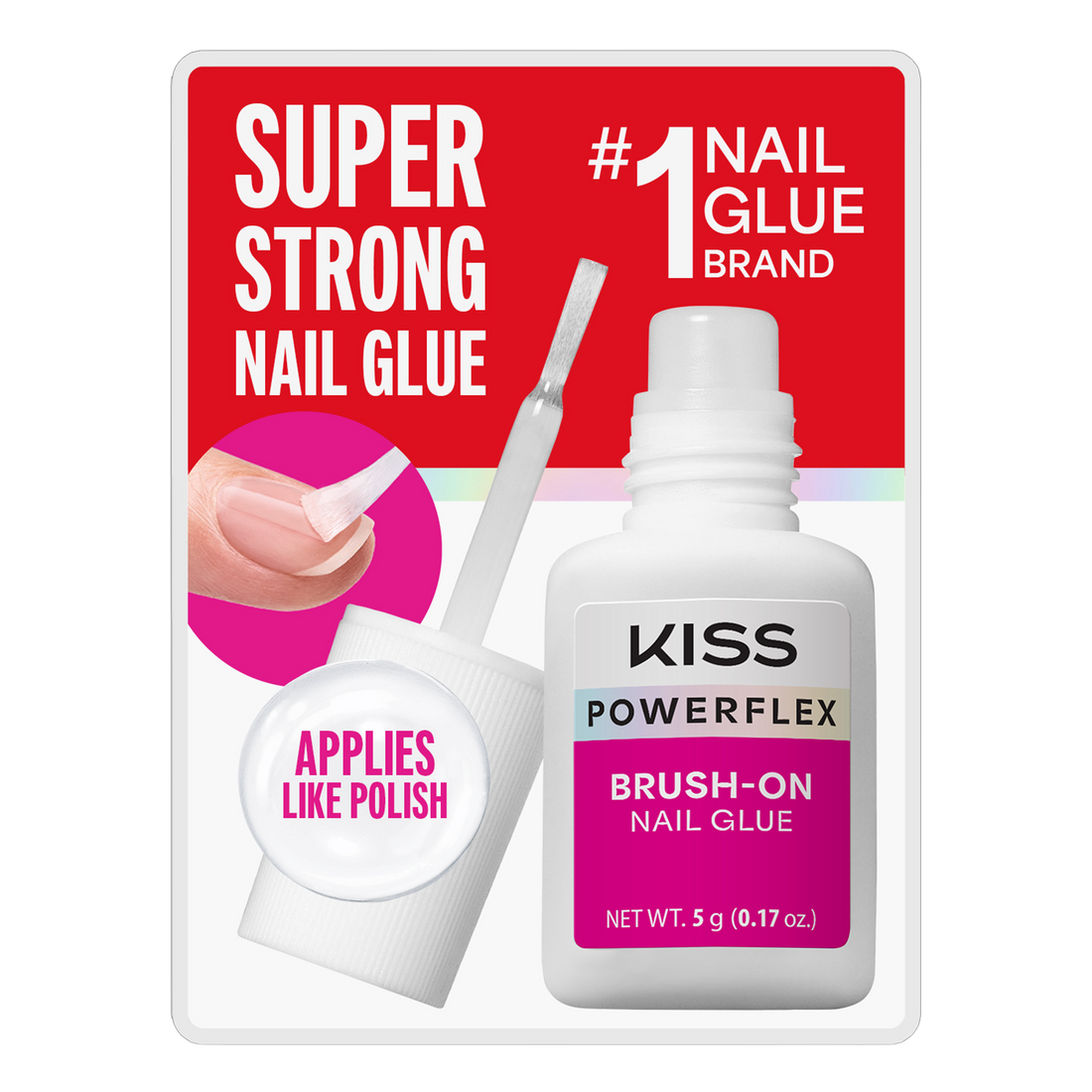 Kiss PowerFlex Brush-On Fake Nail Glue - 0.17 oz. | Nail Adhesive, Press-On Glue, Applies Like Polish, Lasting Wear